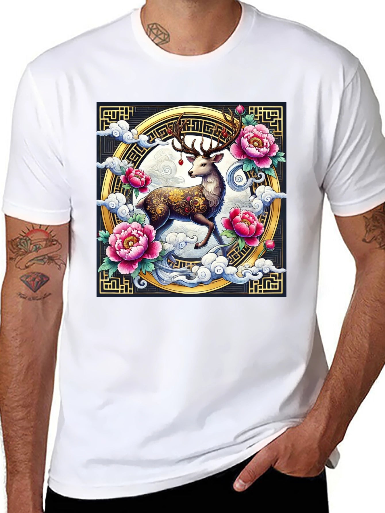 Deer and Peony Graphic Print Tee