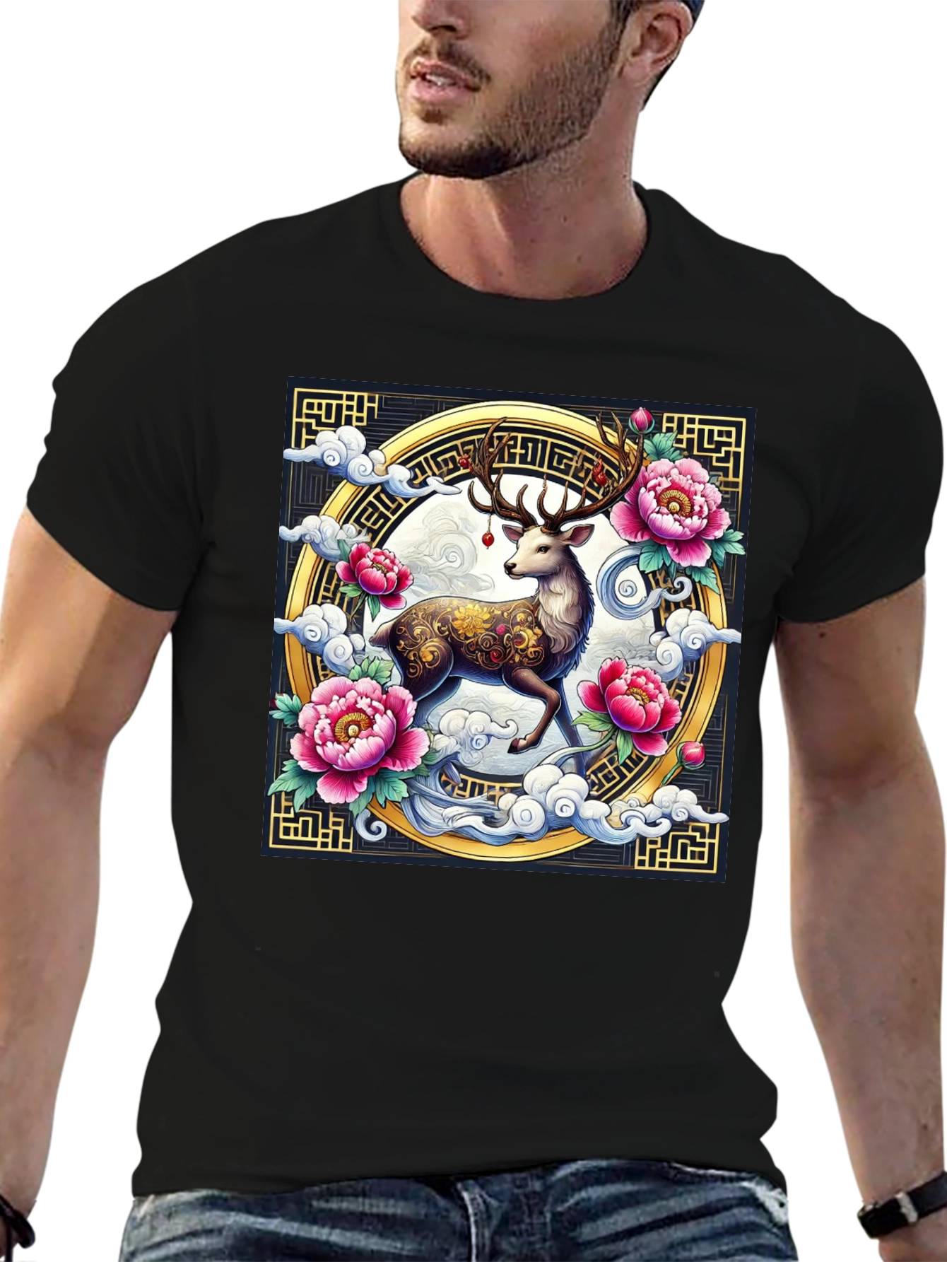 Deer and Peony Graphic Print Tee