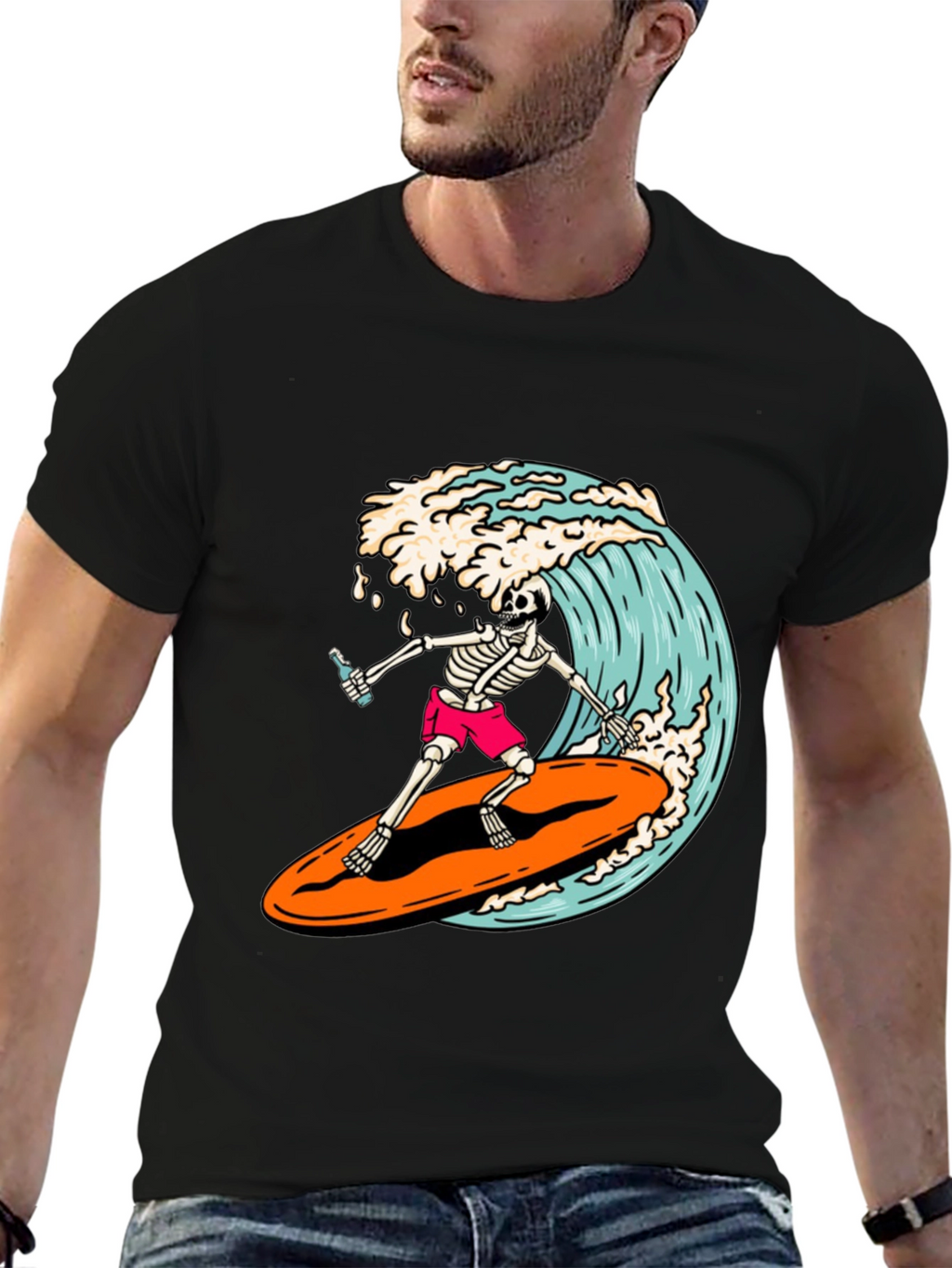 Skeleton Surfer Graphic Tee - Ride the Wave!