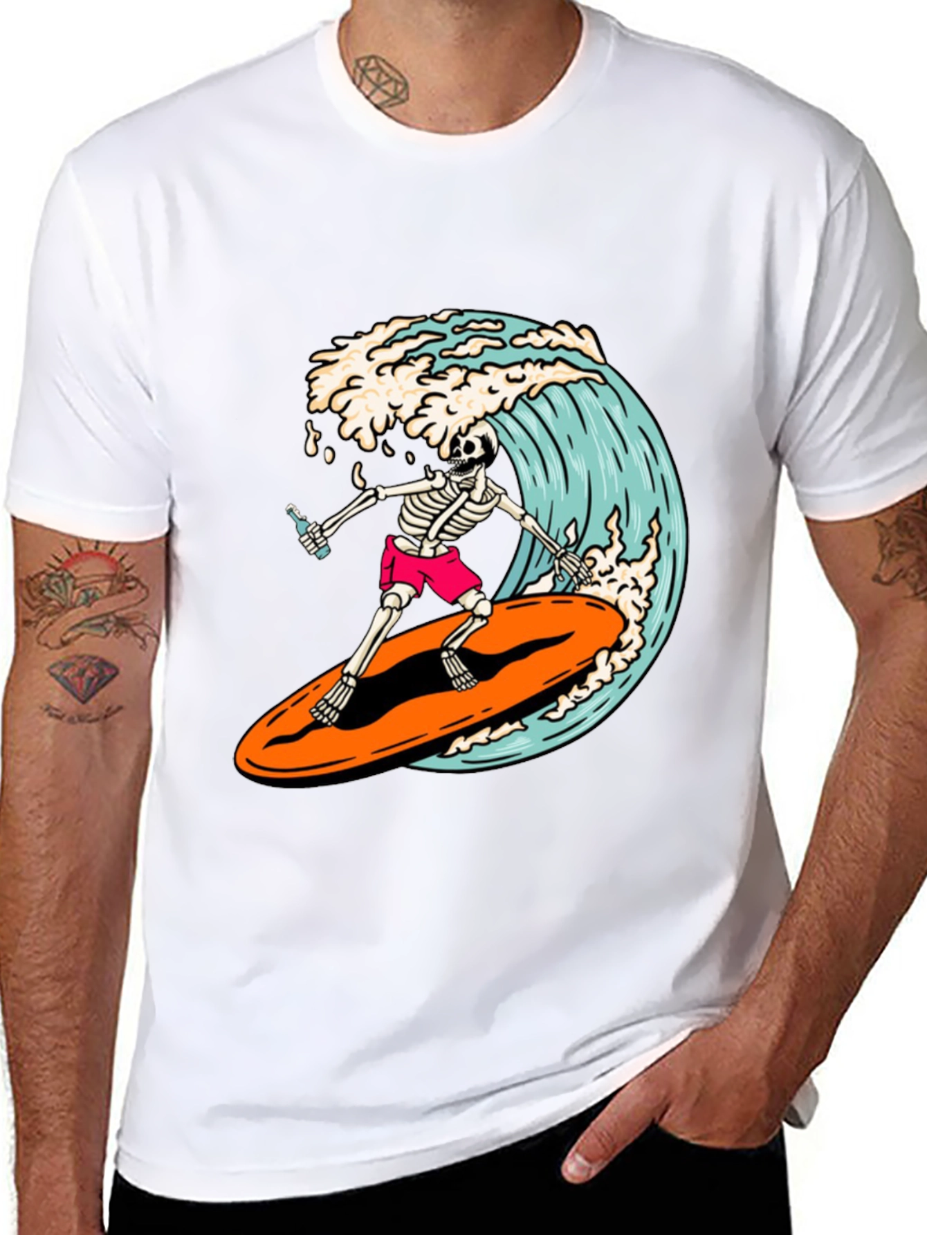 Skeleton Surfer Graphic Tee - Ride the Wave!