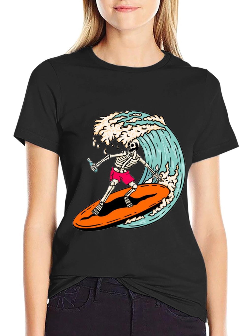 Skeleton Surfer Graphic Tee - Ride the Wave!