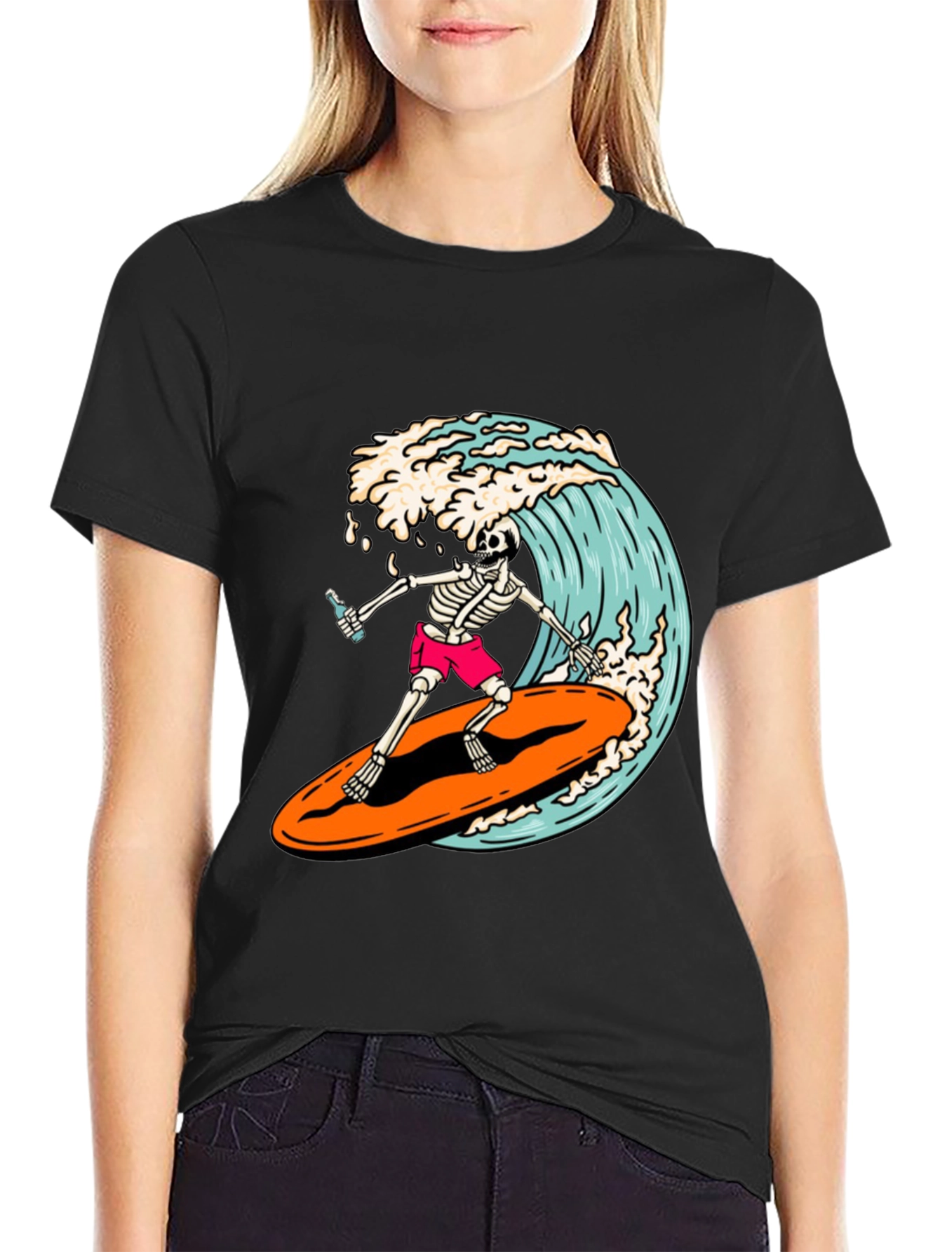 Skeleton Surfer Graphic Tee - Ride the Wave!