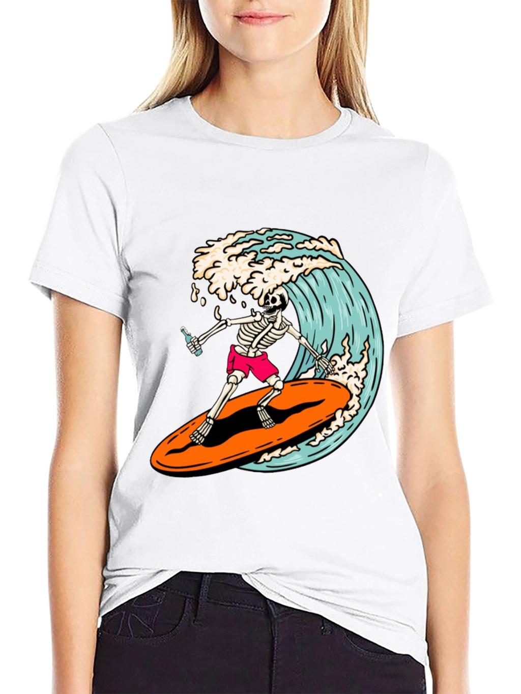 Skeleton Surfer Graphic Tee - Ride the Wave!