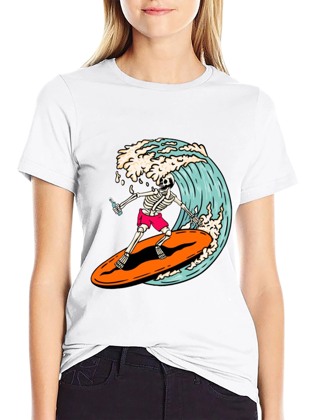 Skeleton Surfer Graphic Tee - Ride the Wave!