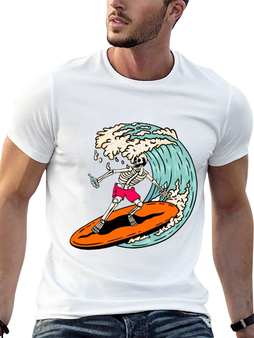 Skeleton Surfer Graphic Tee - Ride the Wave!