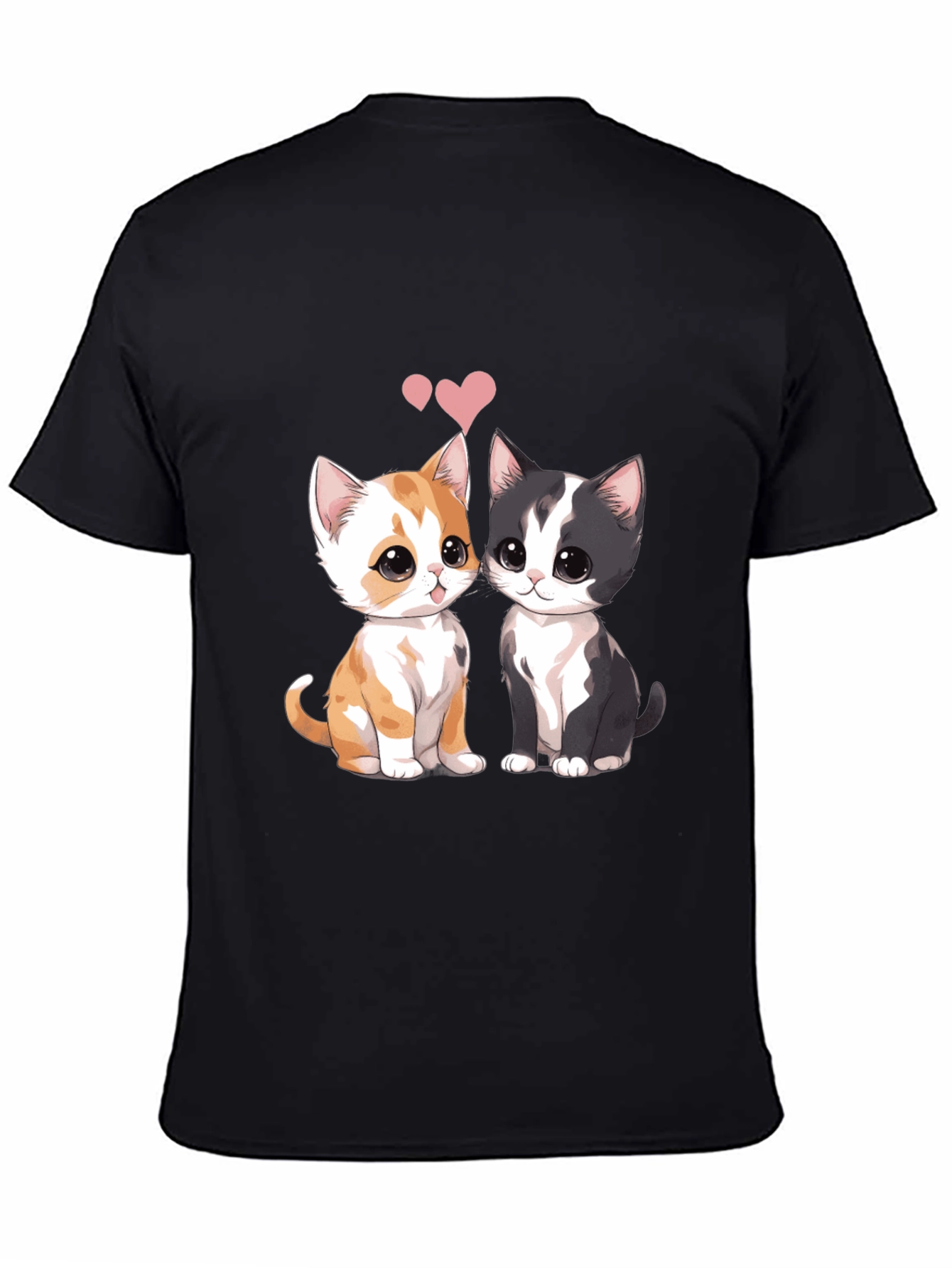 Cute Cats Couple T-Shirt - Black