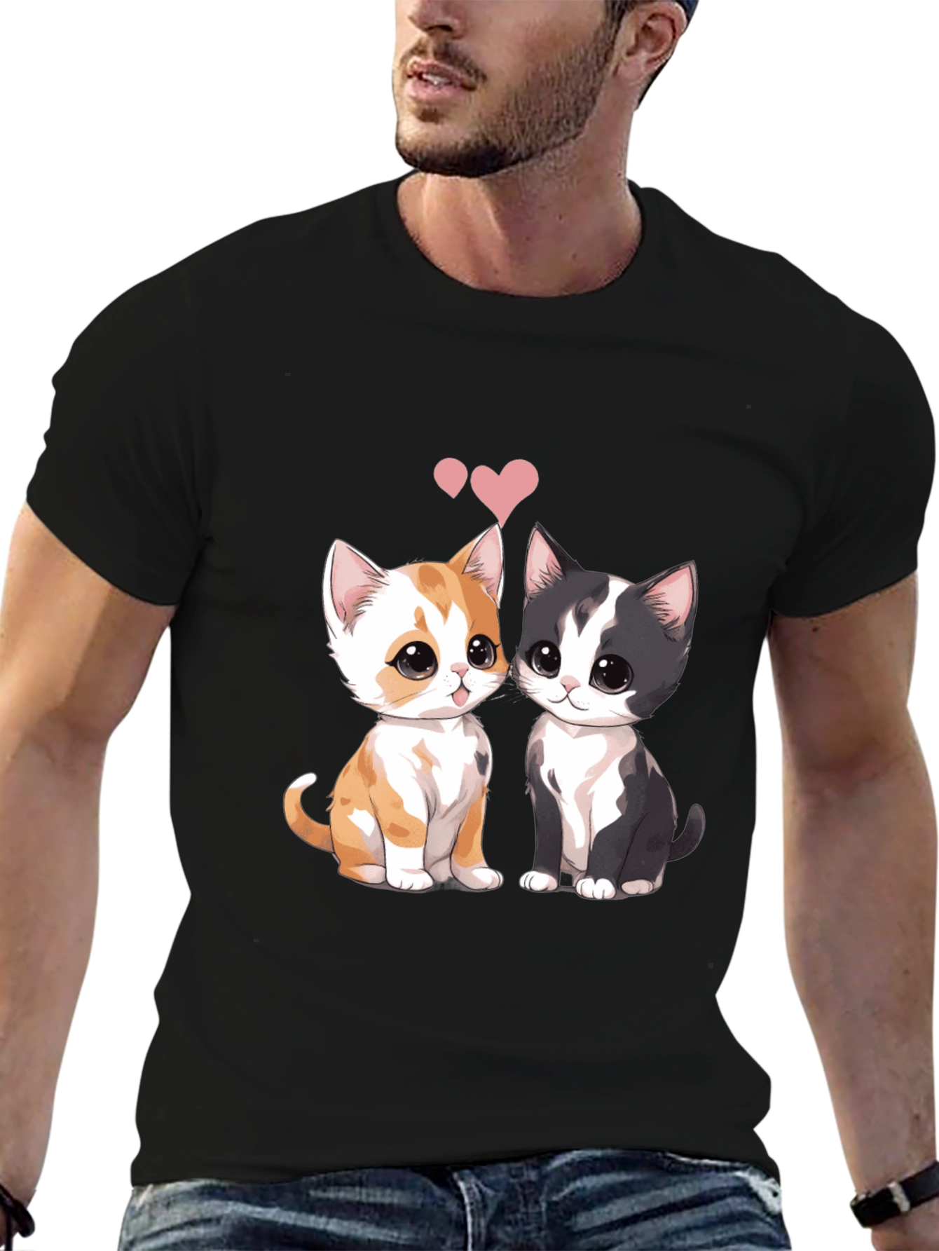 Cute Cats Couple T-Shirt - Black
