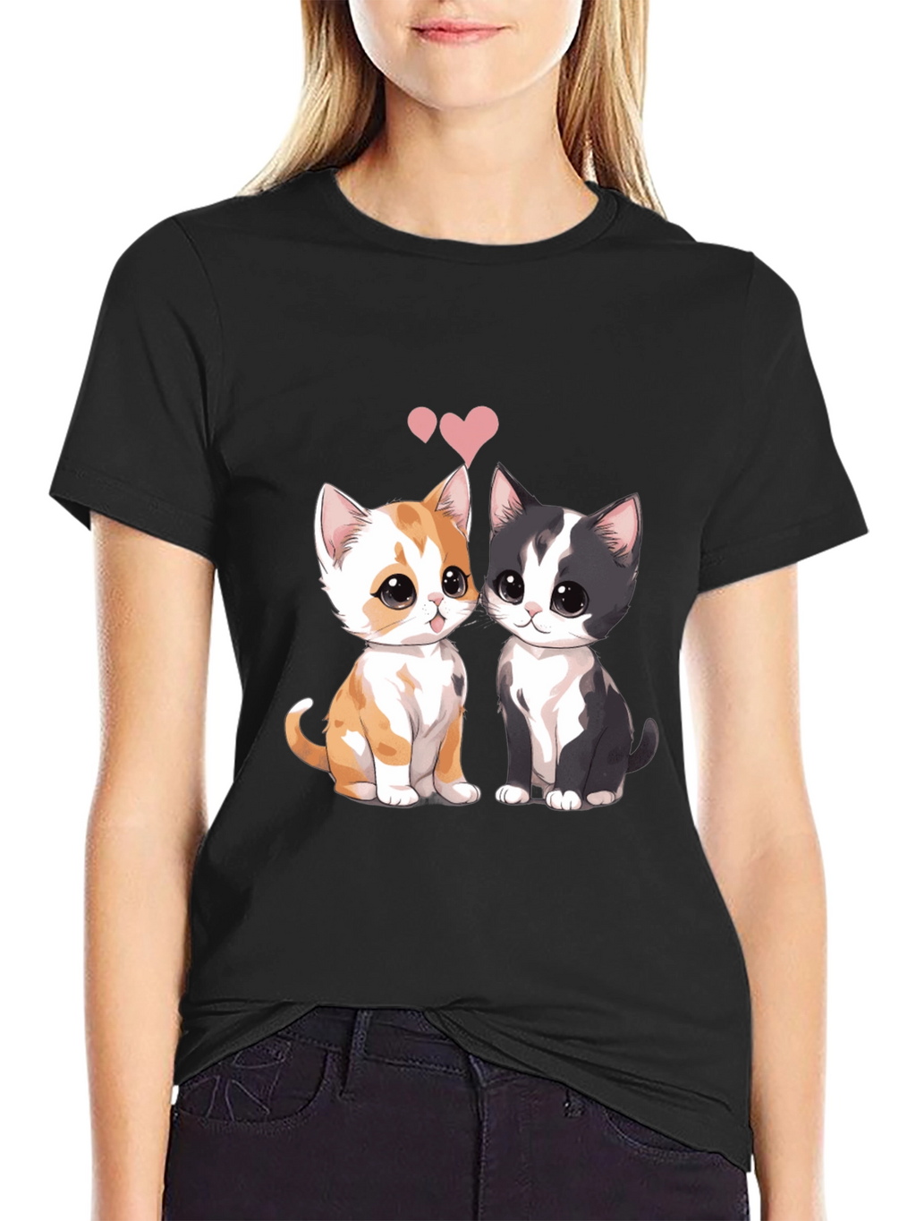 Cute Cats Couple T-Shirt - Black