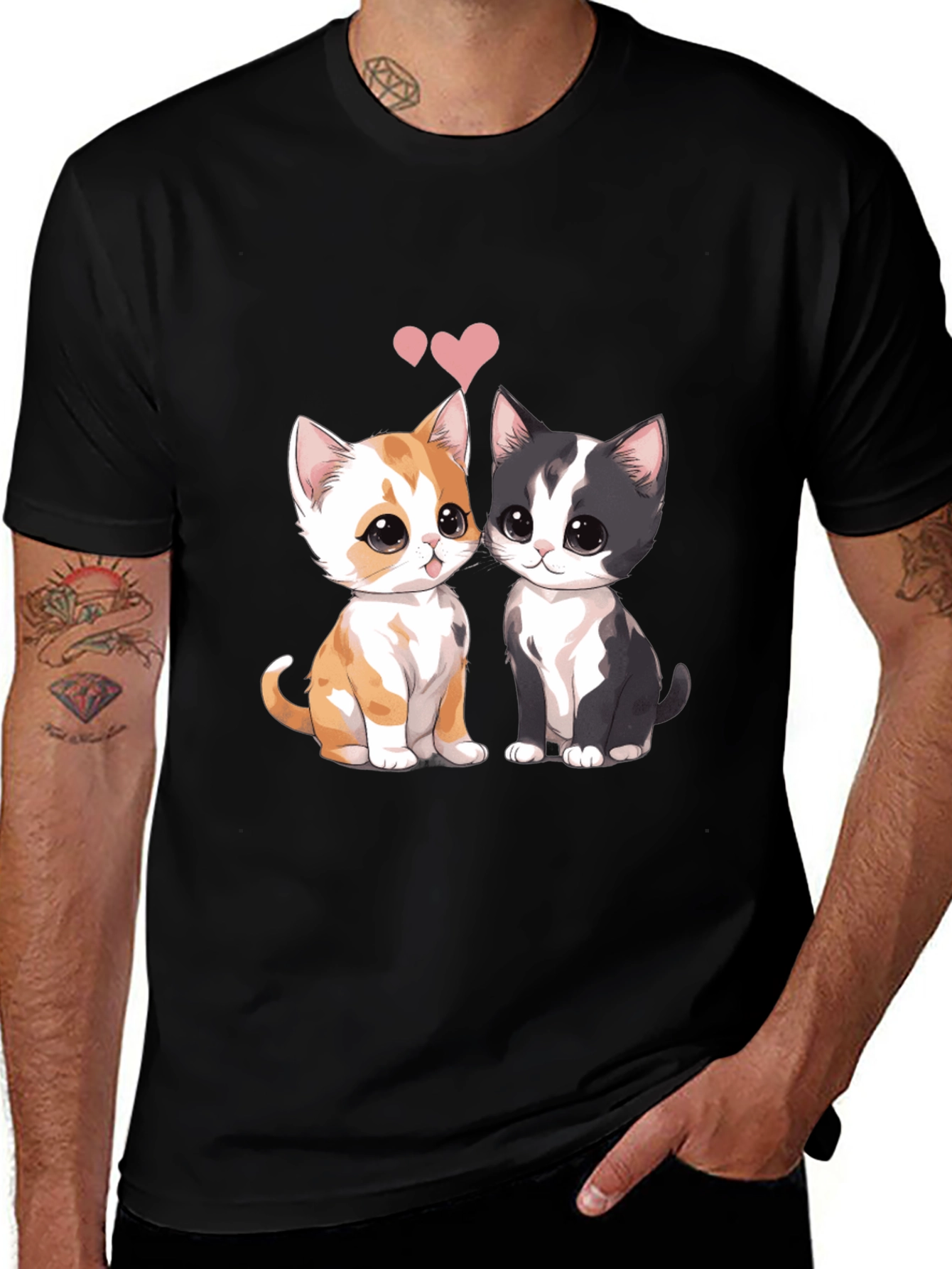 Cute Cats Couple T-Shirt - Black