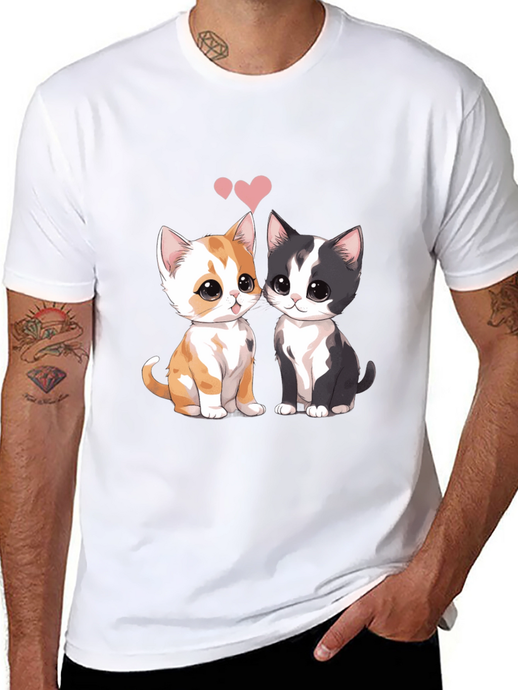 Cute Cats Couple T-Shirt - Black