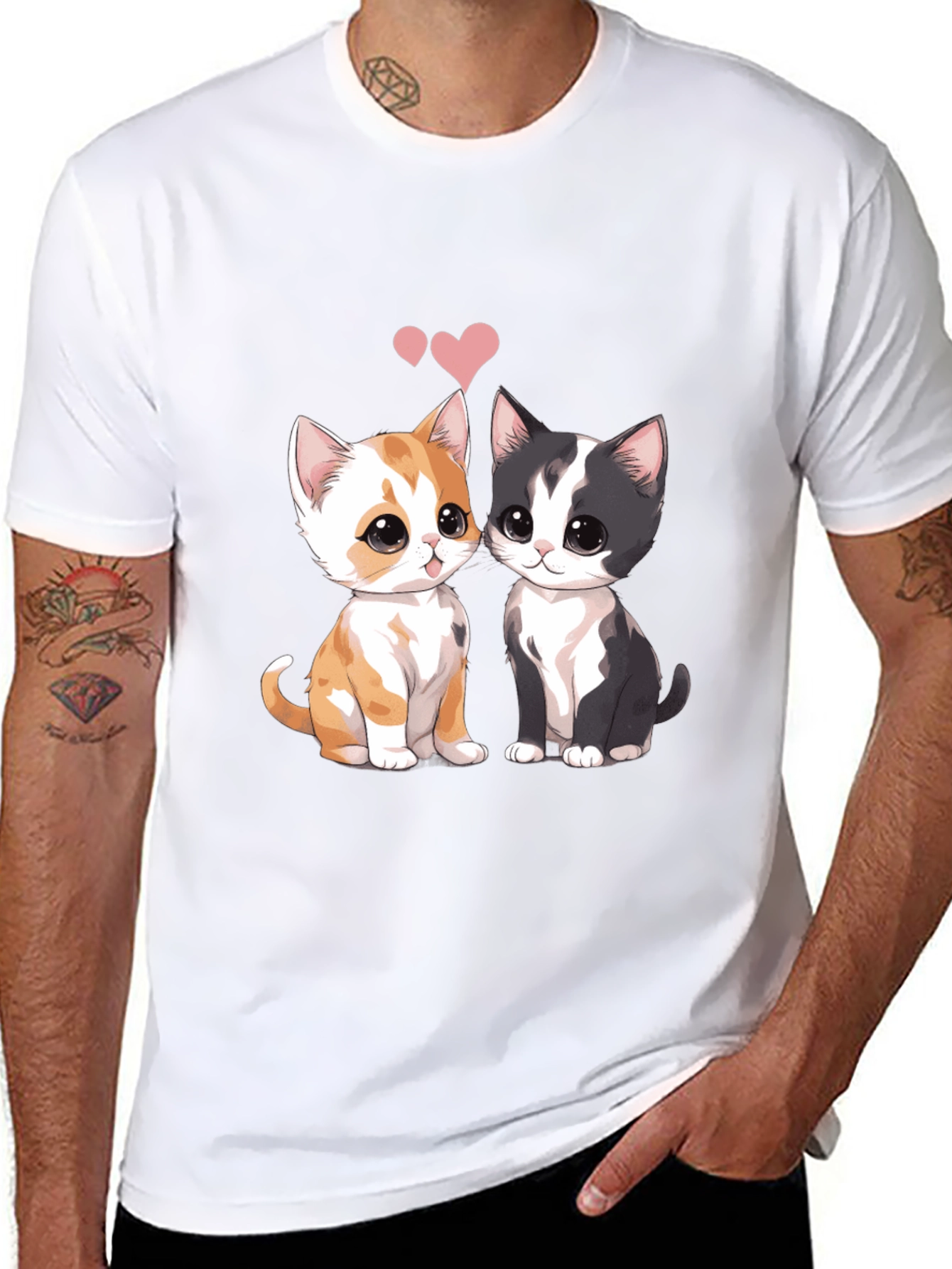 Cute Cats Couple T-Shirt - Black