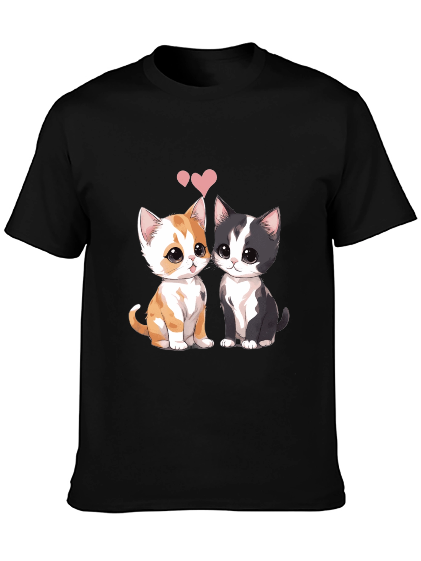 Cute Cats Couple T-Shirt - Black