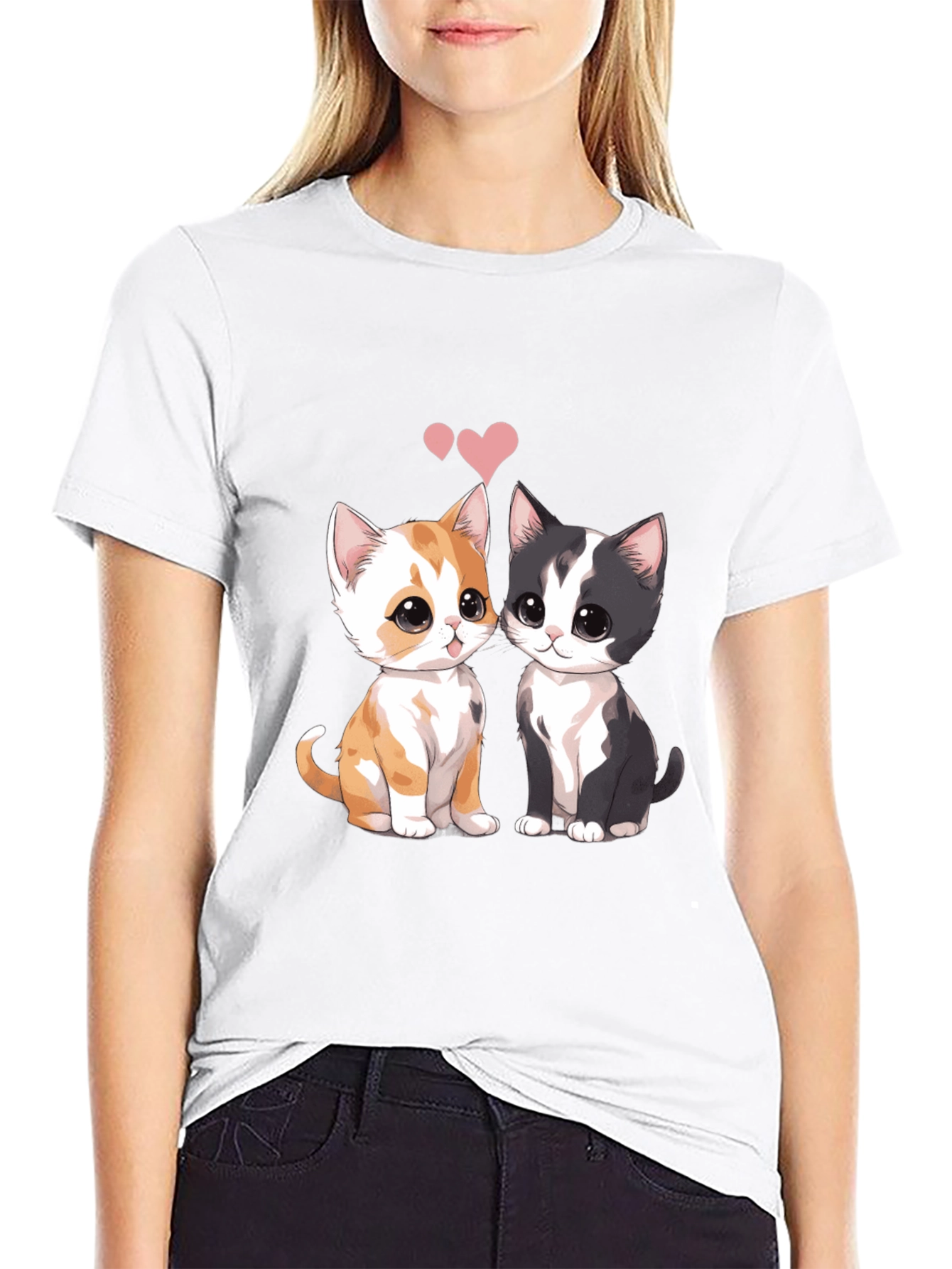 Cute Cats Couple T-Shirt - Black