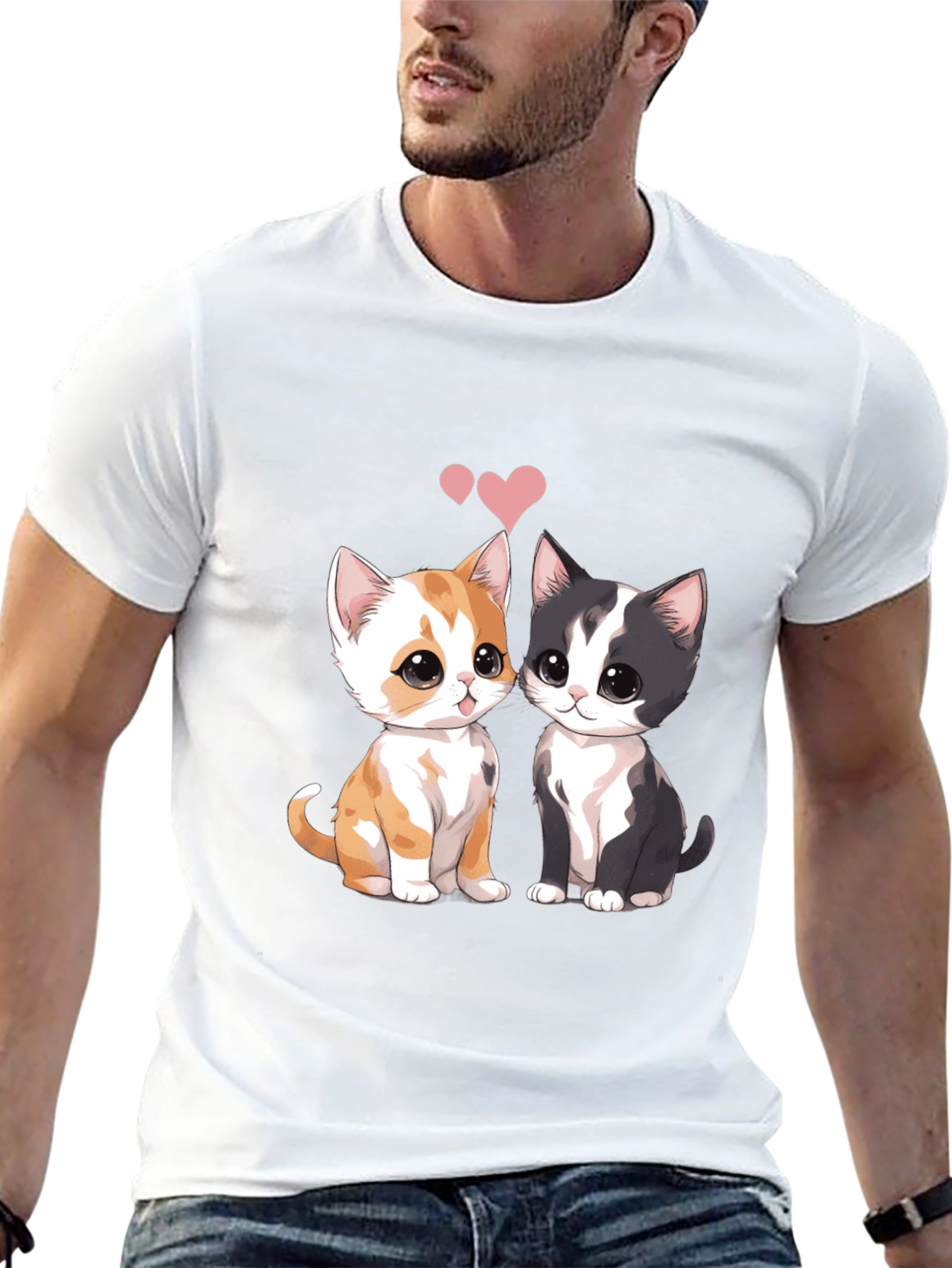 Cute Cats Couple T-Shirt - Black