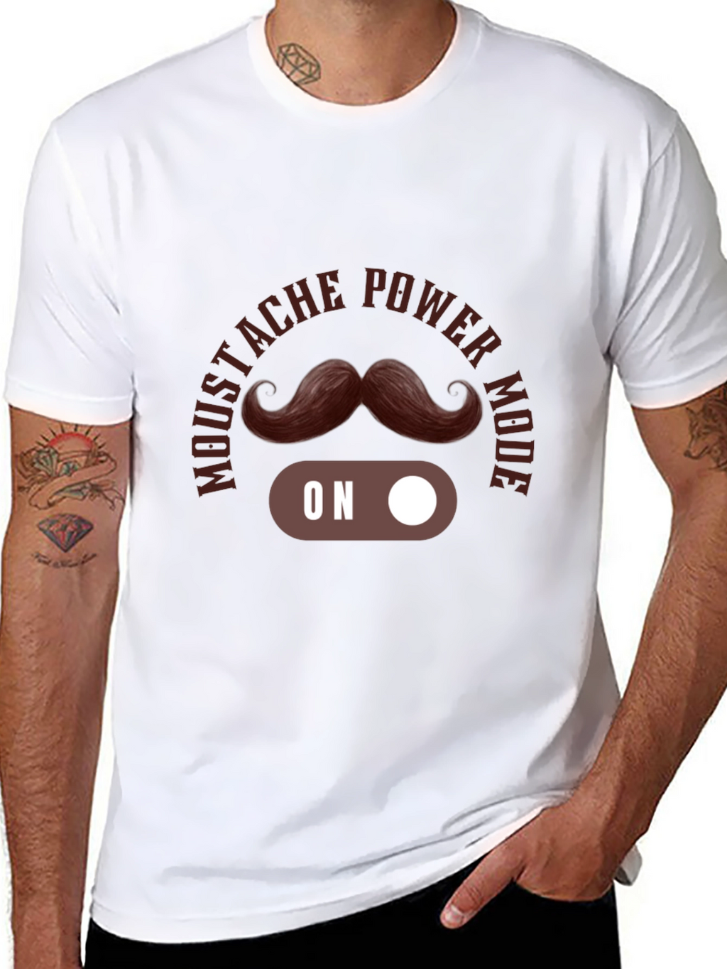 Mustache Power Mode On Black T-Shirt