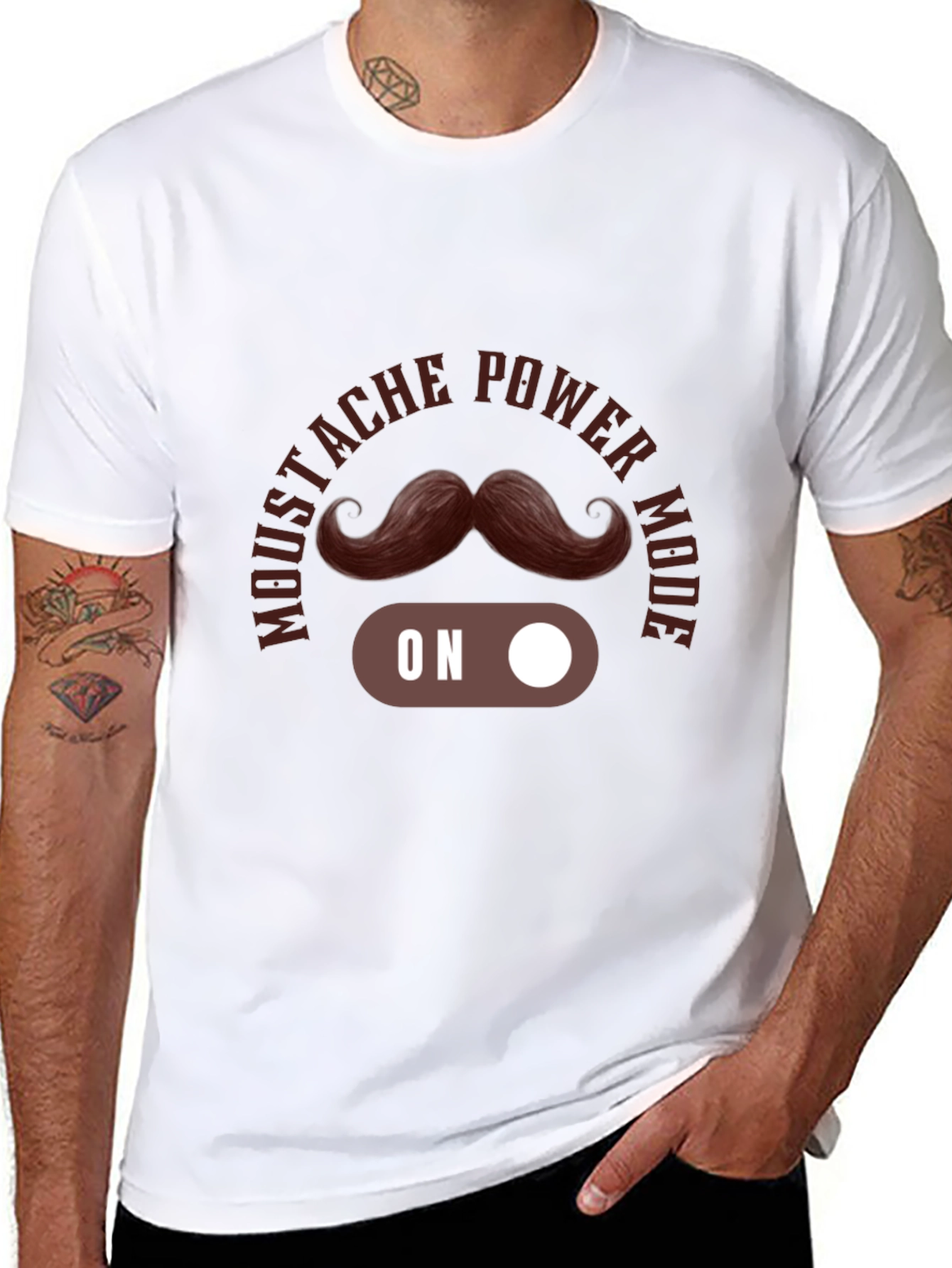 Mustache Power Mode On Black T-Shirt