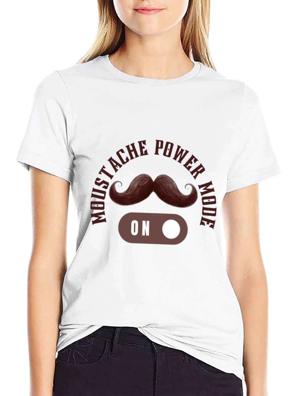 Mustache Power Mode On Black T-Shirt