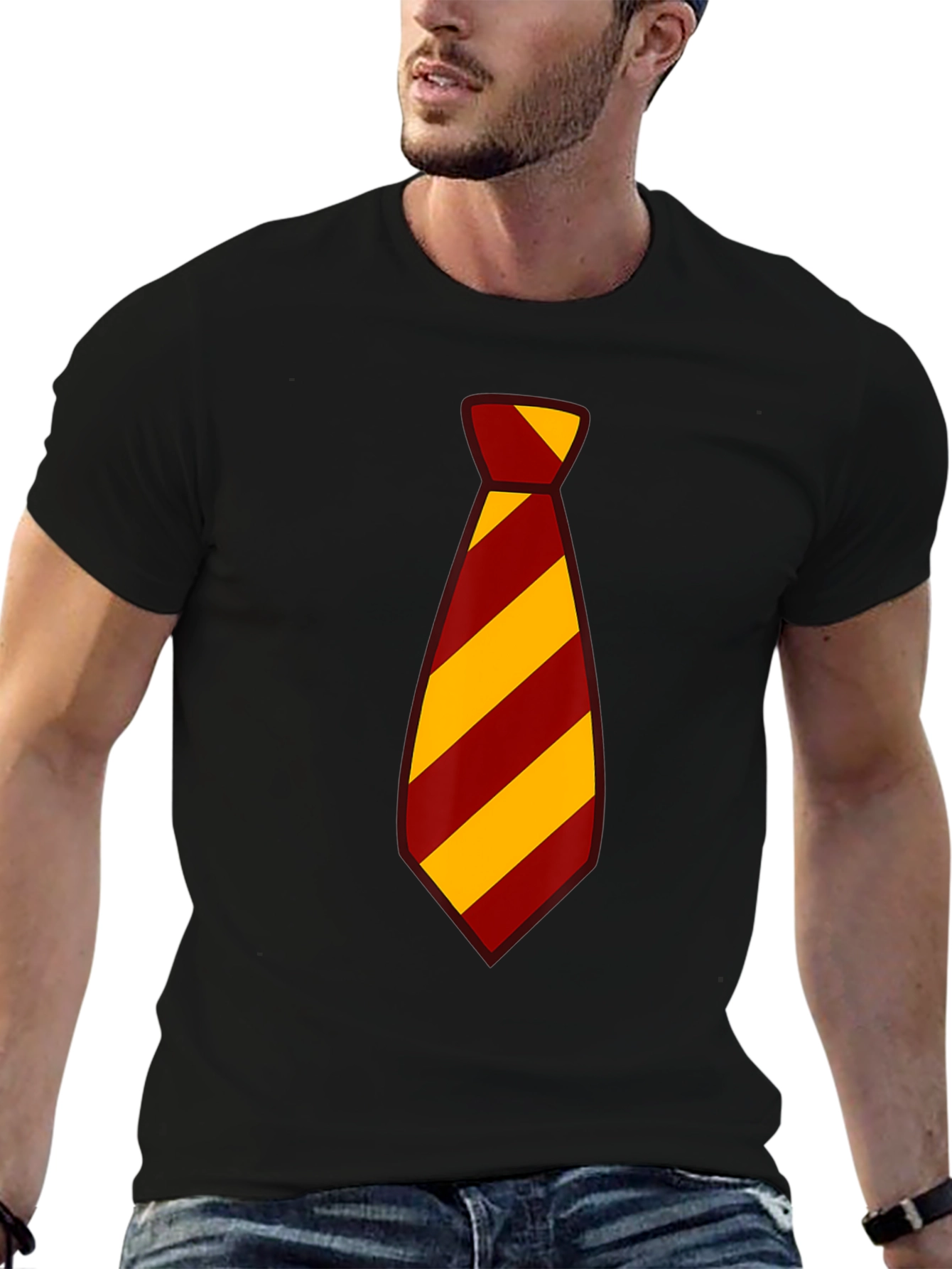 Striped Tie Graphic Tee - Casual Style