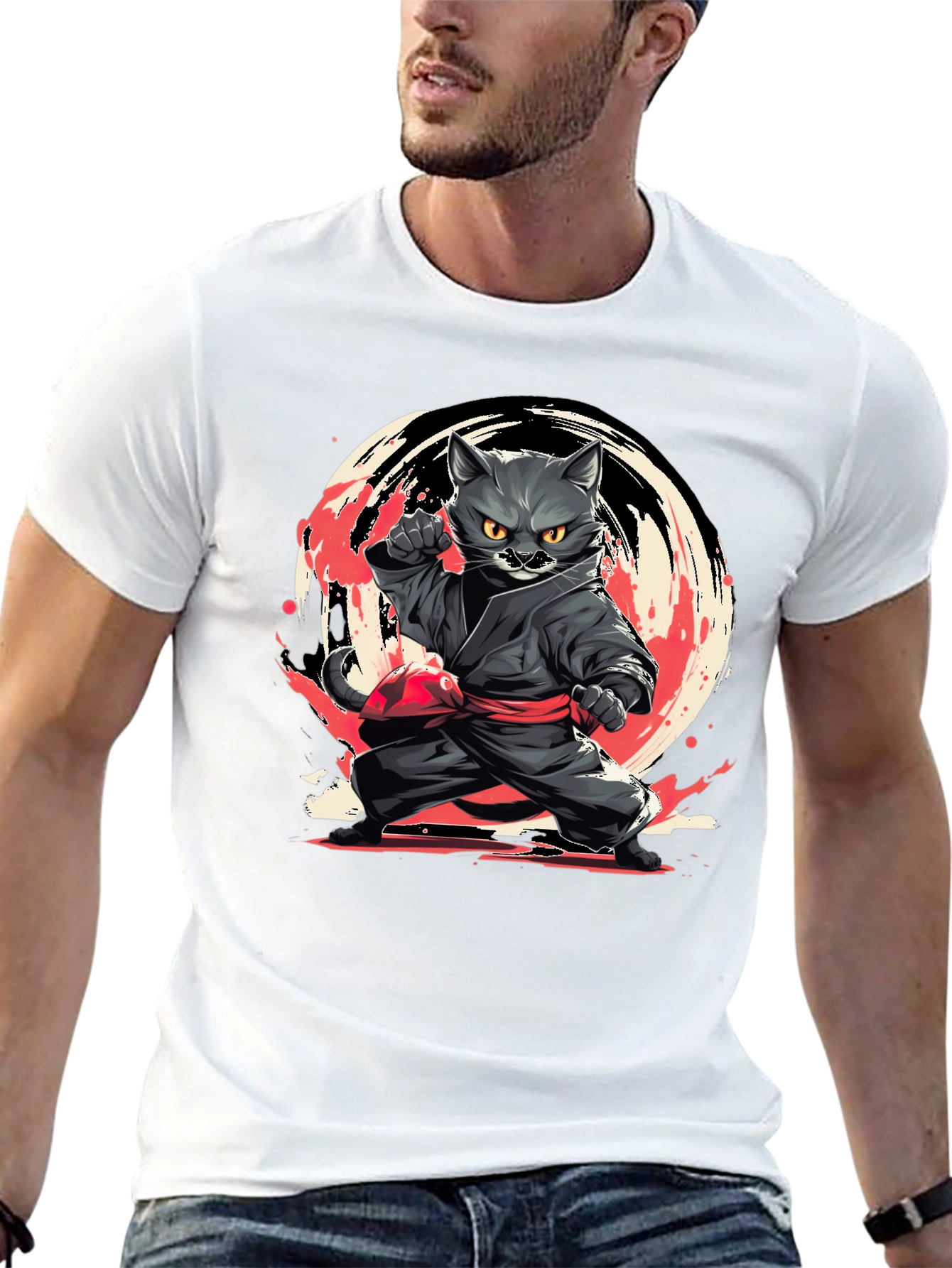Ninja Cat T-Shirt - Black Cotton Tee