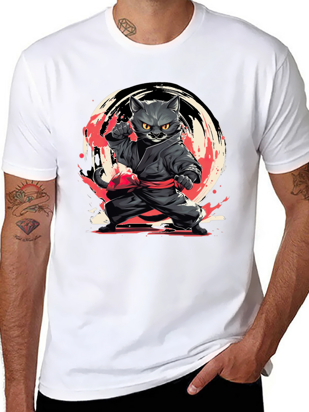 Ninja Cat T-Shirt - Black Cotton Tee