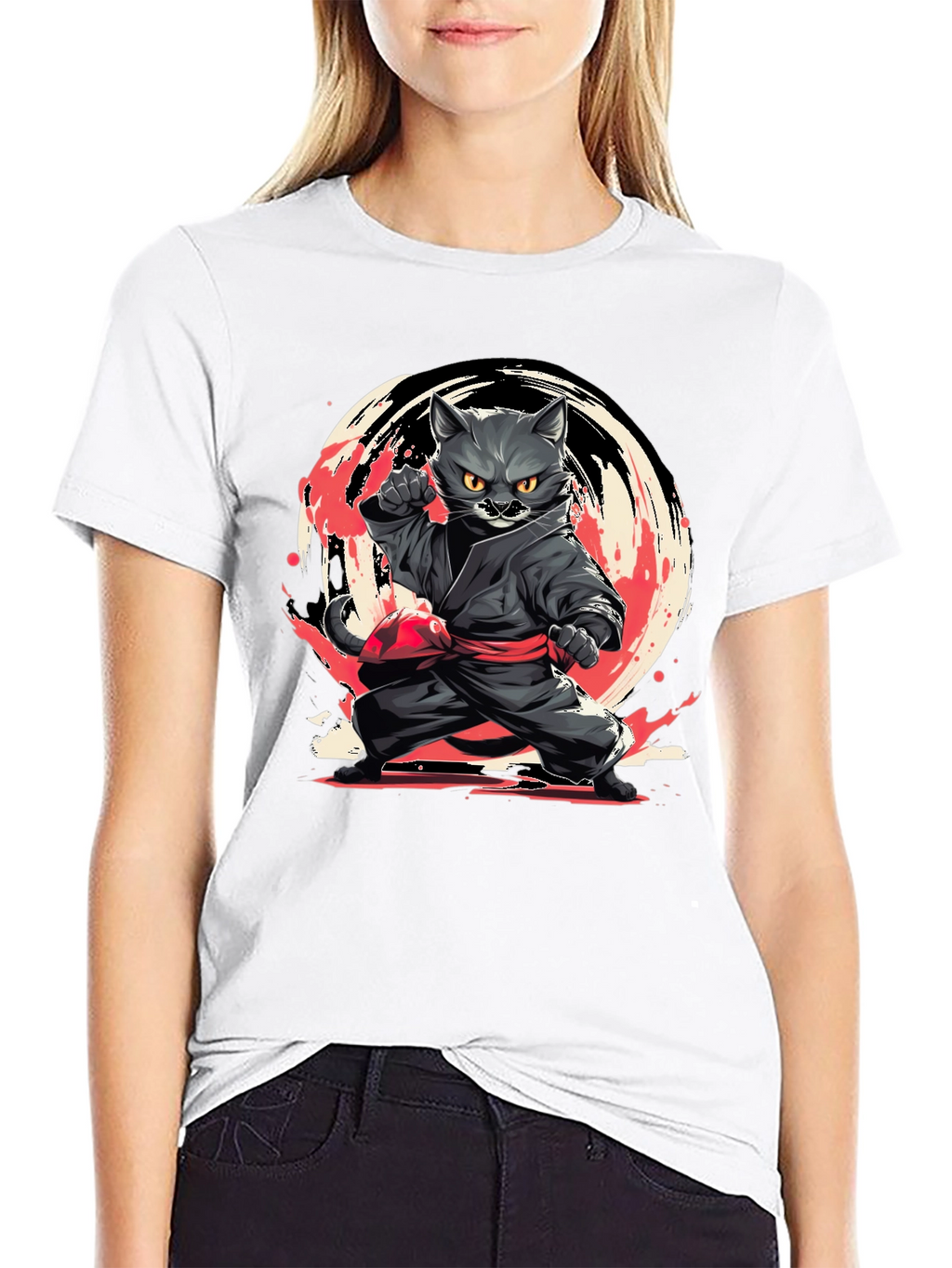 Ninja Cat T-Shirt - Black Cotton Tee