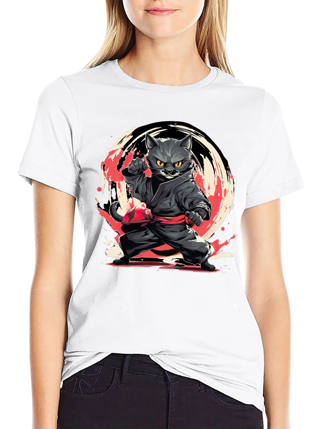 Ninja Cat T-Shirt - Black Cotton Tee