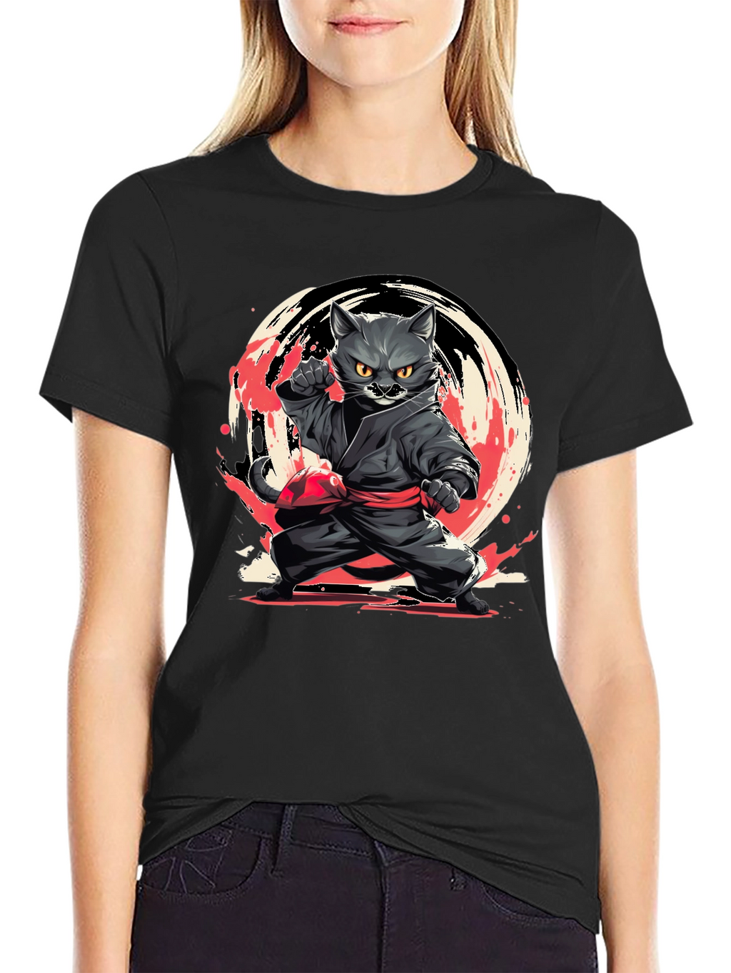 Ninja Cat T-Shirt - Black Cotton Tee