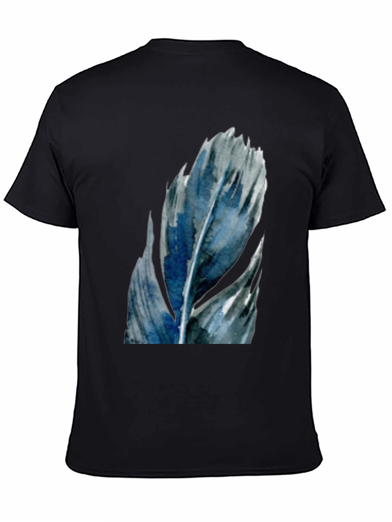 Watercolor Feather Graphic Tee - Black Cotton Casual Shirt