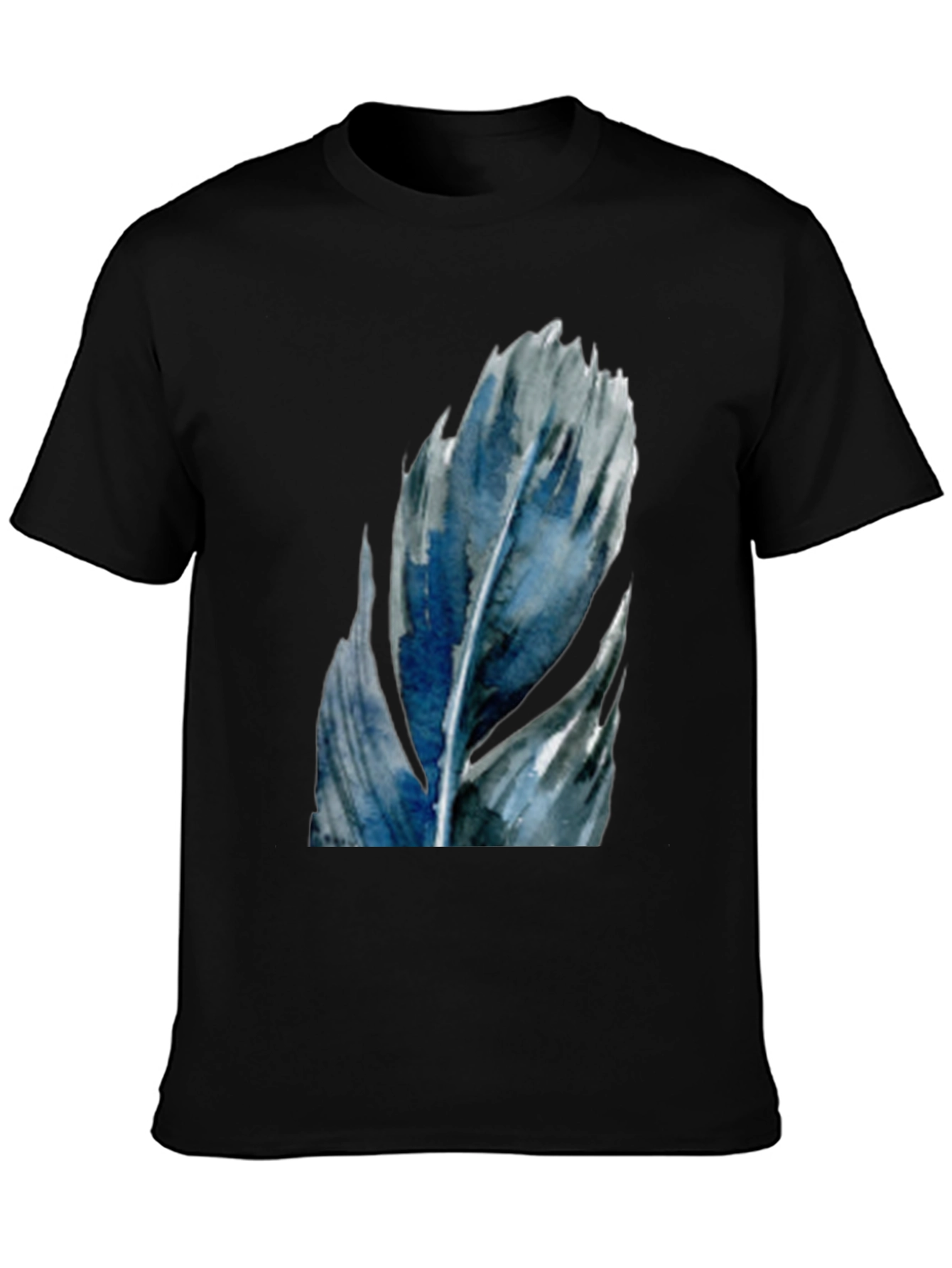 Watercolor Feather Graphic Tee - Black Cotton Casual Shirt