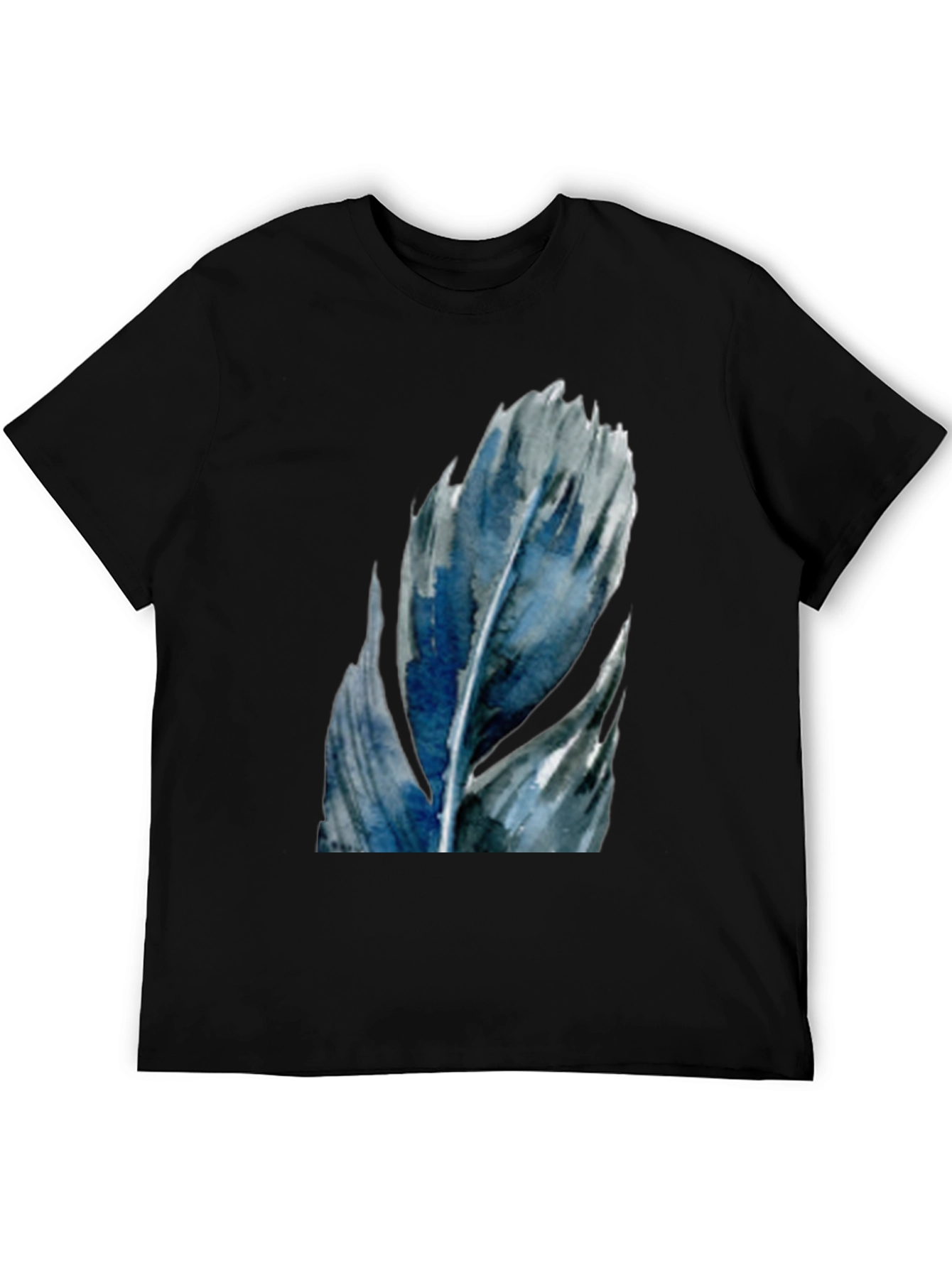 Watercolor Feather Graphic Tee - Black Cotton Casual Shirt