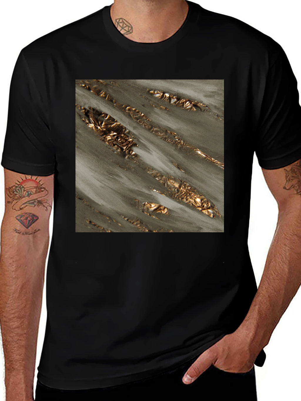 Abstract Gold Foil Art Black T-Shirt