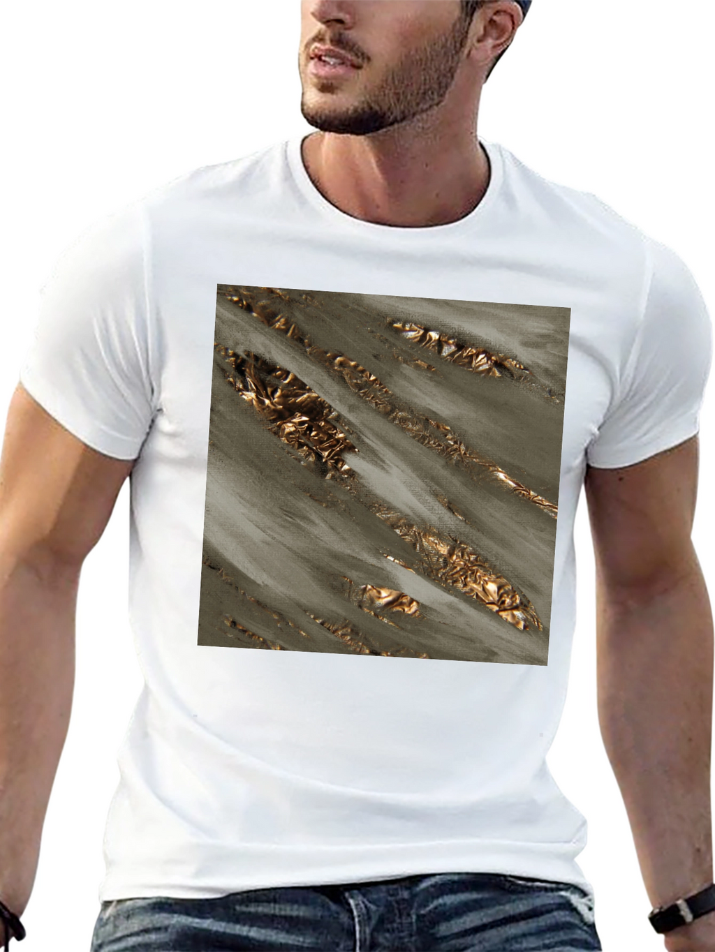 Abstract Gold Foil Art Black T-Shirt