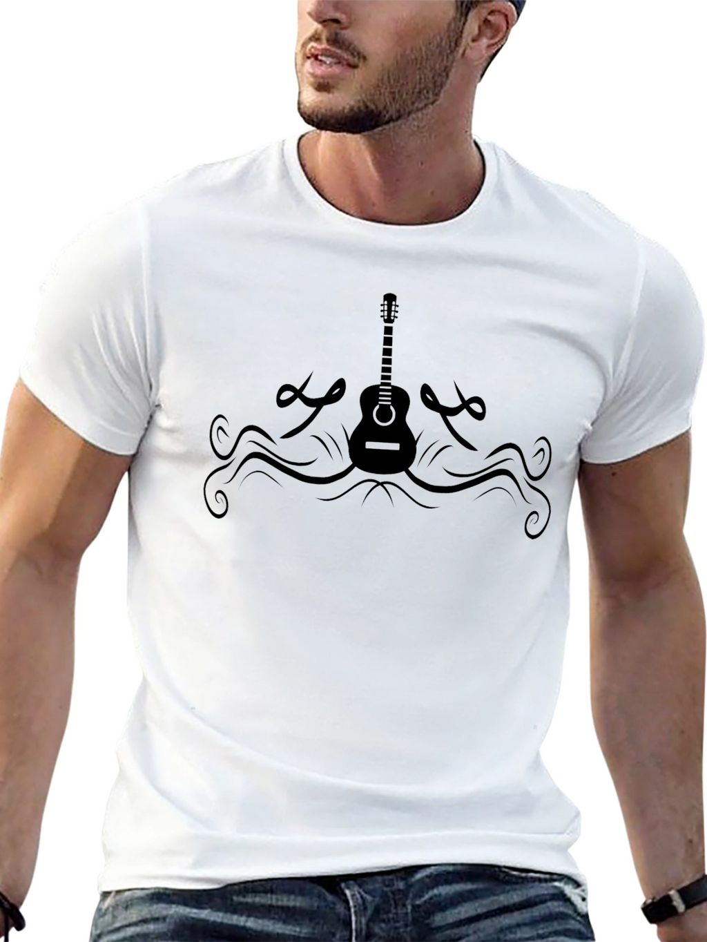 Guitar Graphic Tee - Black Cotton Comfort
