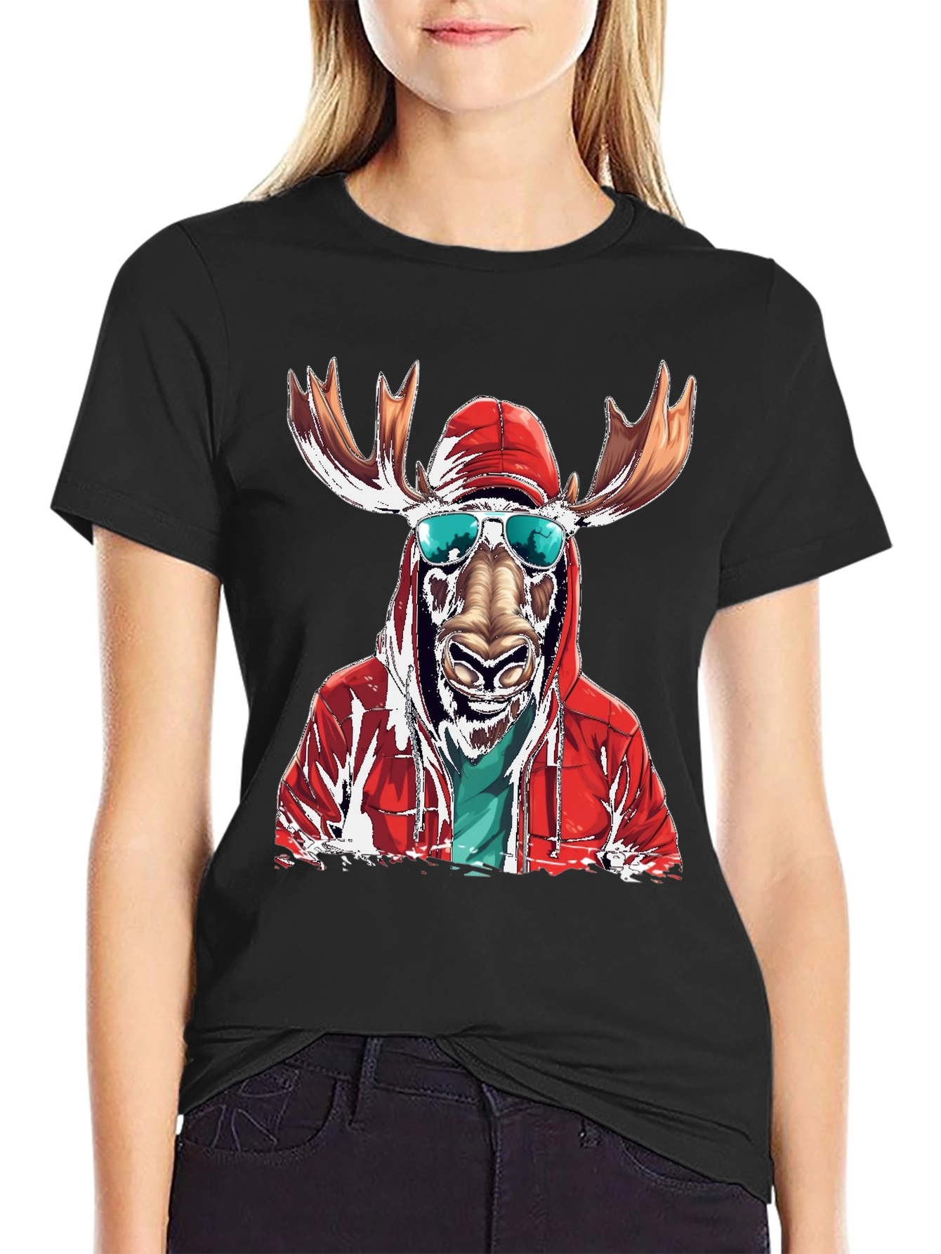 Cool Moose Graphic Tee - Black Cotton T-Shirt