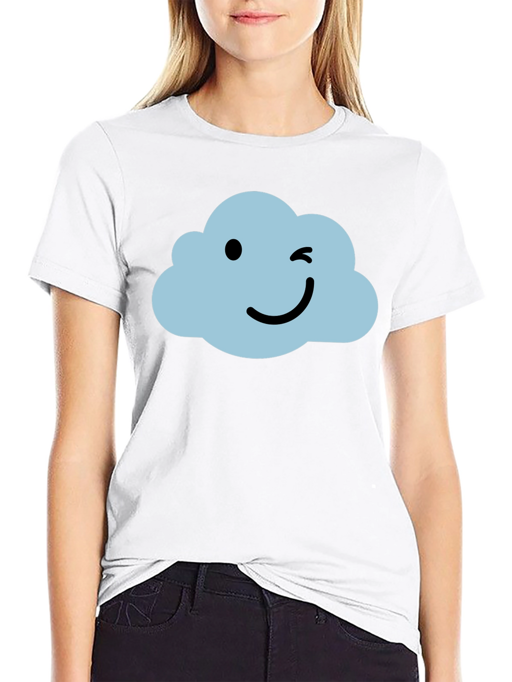 Whimsical Cloud Graphic Tee - Soft Black Cotton Shirt