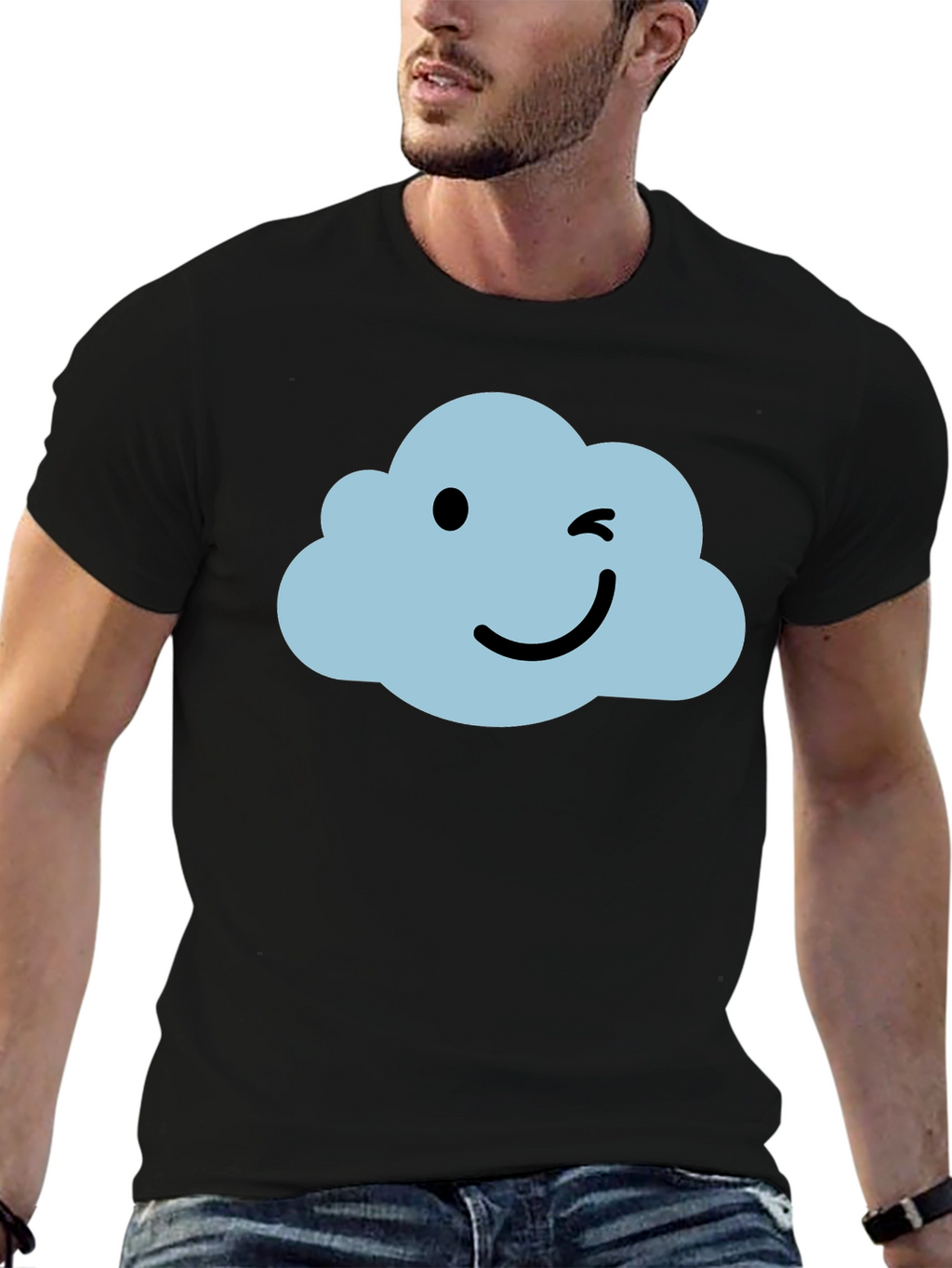 Whimsical Cloud Graphic Tee - Soft Black Cotton Shirt