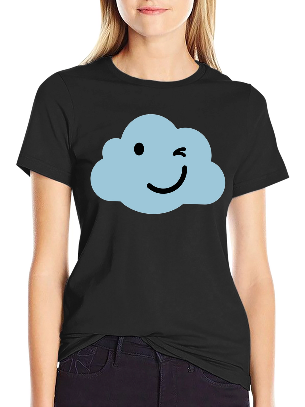 Whimsical Cloud Graphic Tee - Soft Black Cotton Shirt