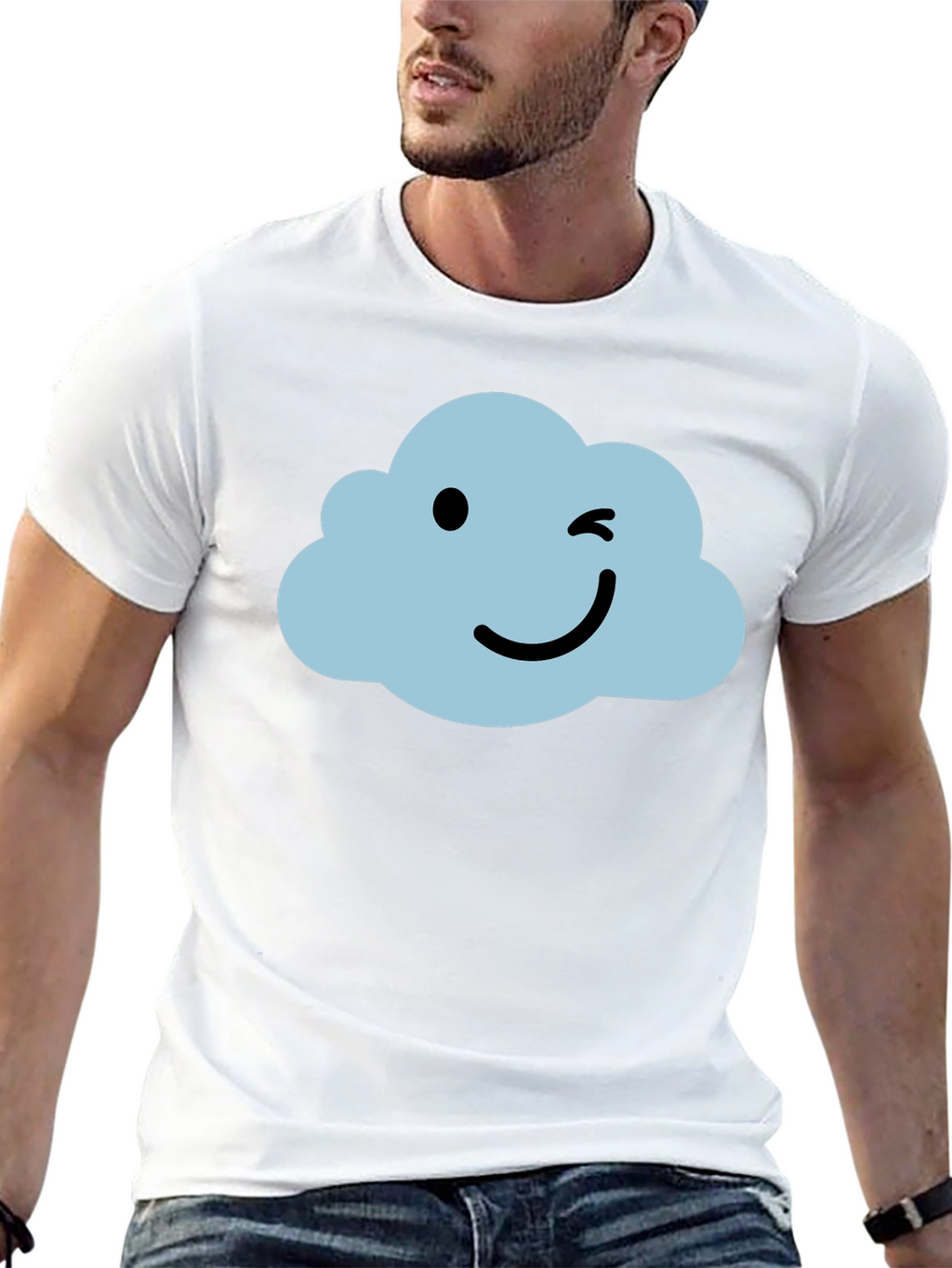Whimsical Cloud Graphic Tee - Soft Black Cotton Shirt