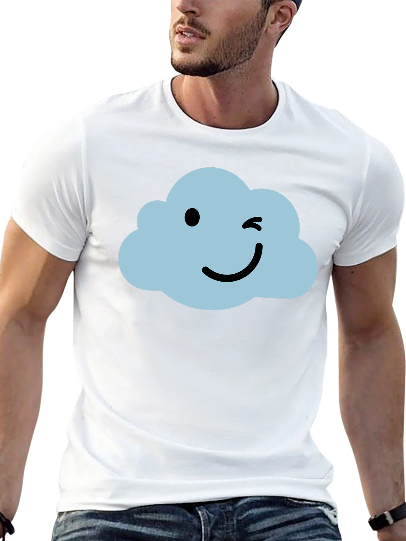 Whimsical Cloud Graphic Tee - Soft Black Cotton Shirt