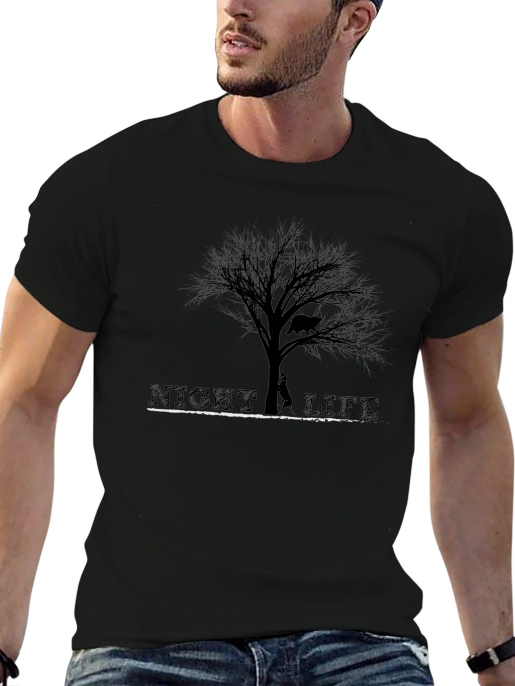 Night Life Tree Graphic Tee - Unisex Black T-Shirt