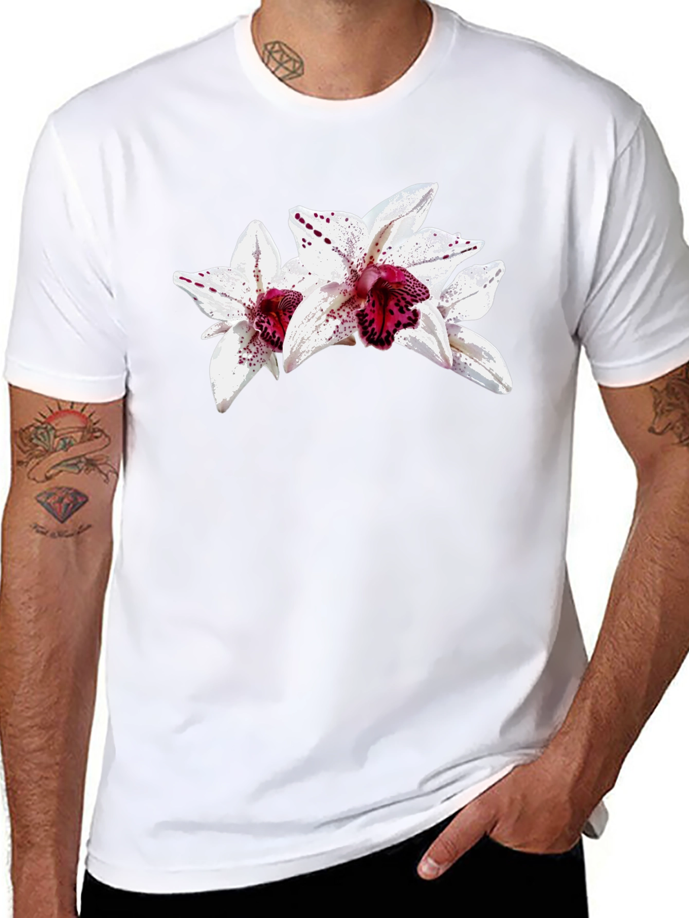 Floral Orchid Graphic Black T-Shirt