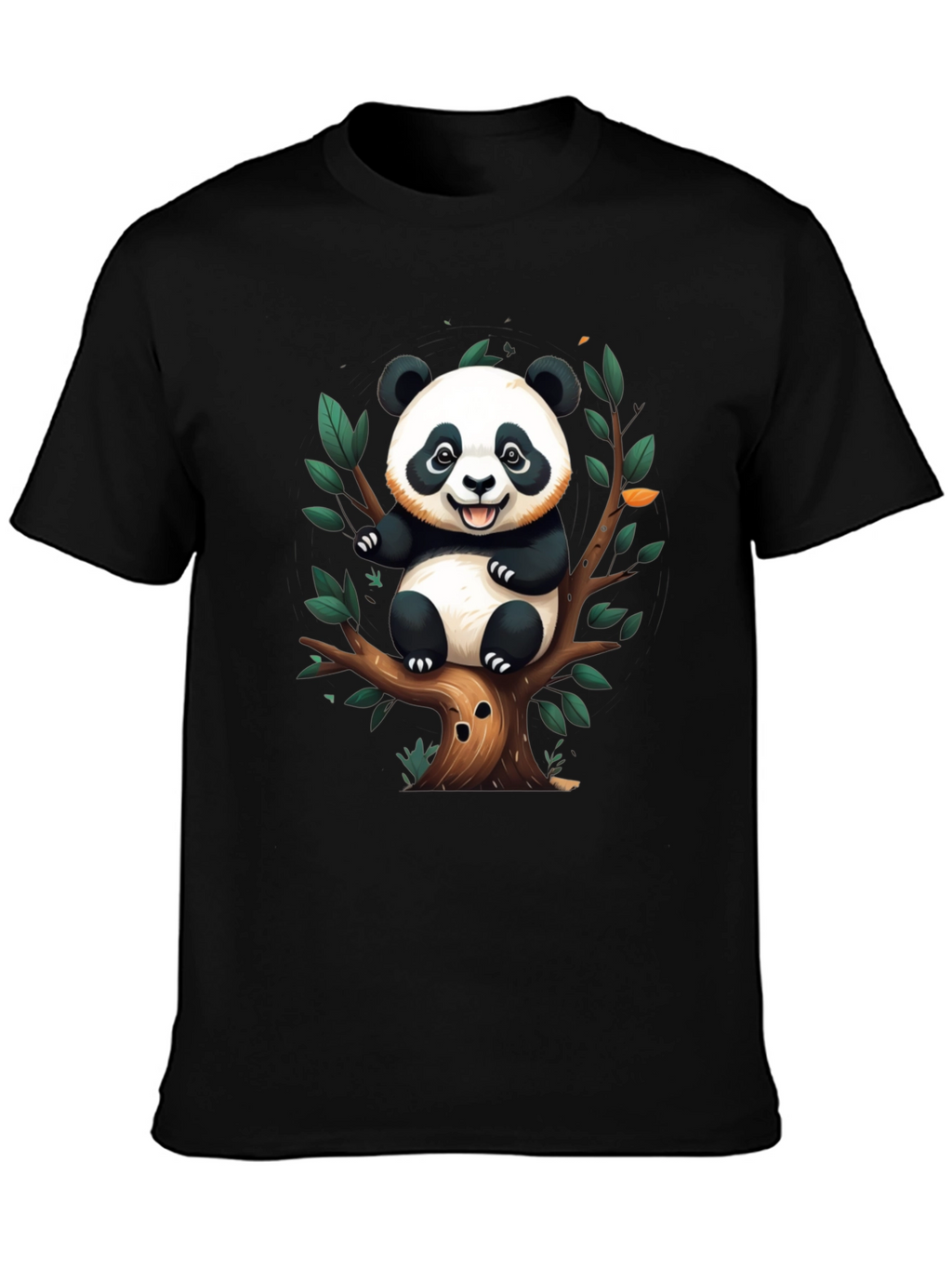 Cute Panda Tree Black T-Shirt