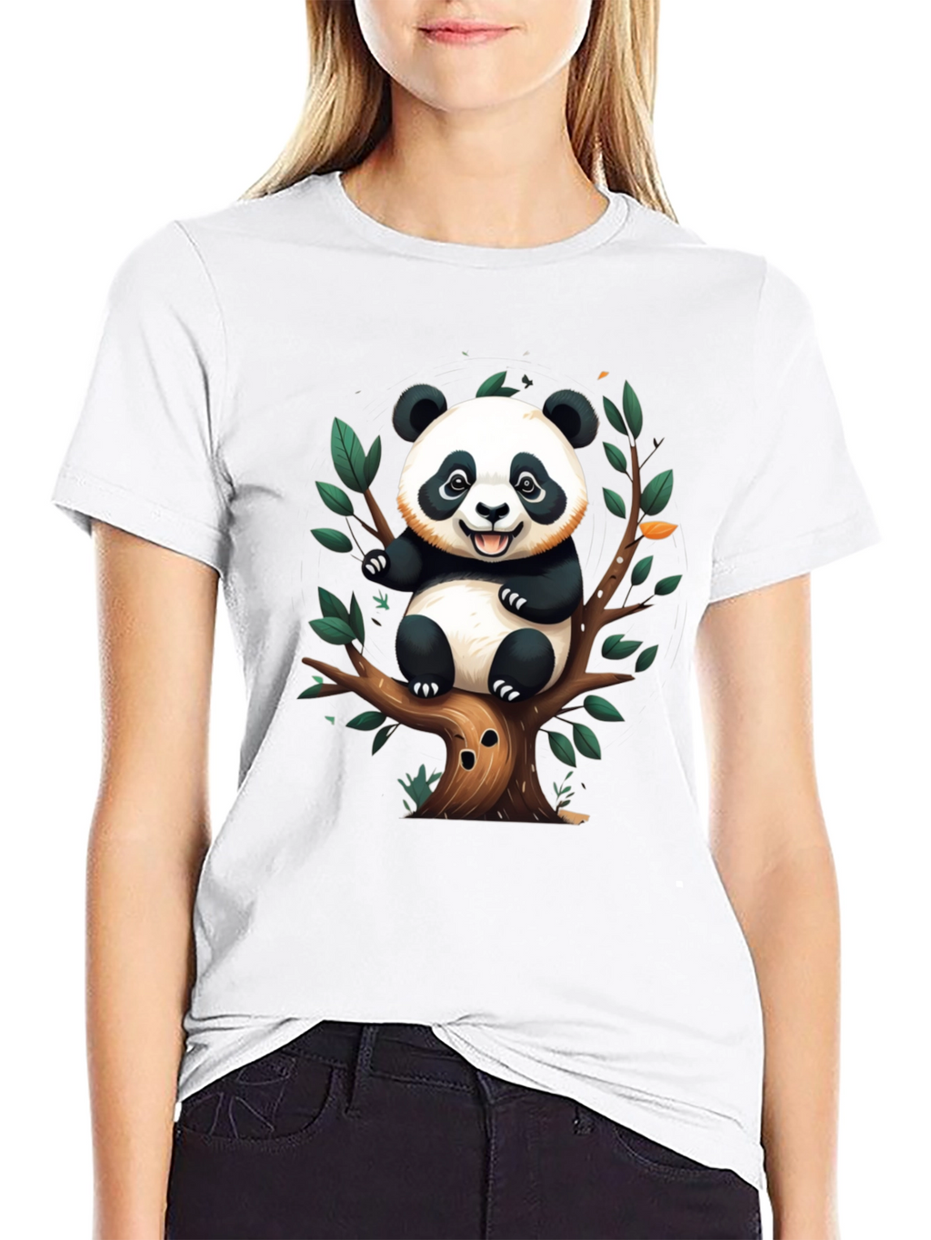 Cute Panda Tree Black T-Shirt