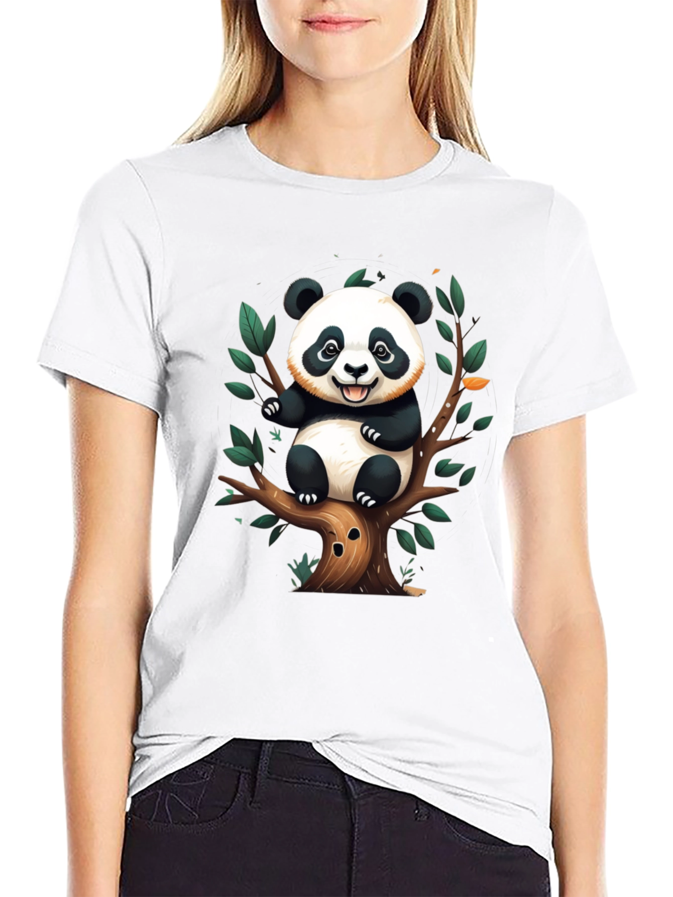 Cute Panda Tree Black T-Shirt