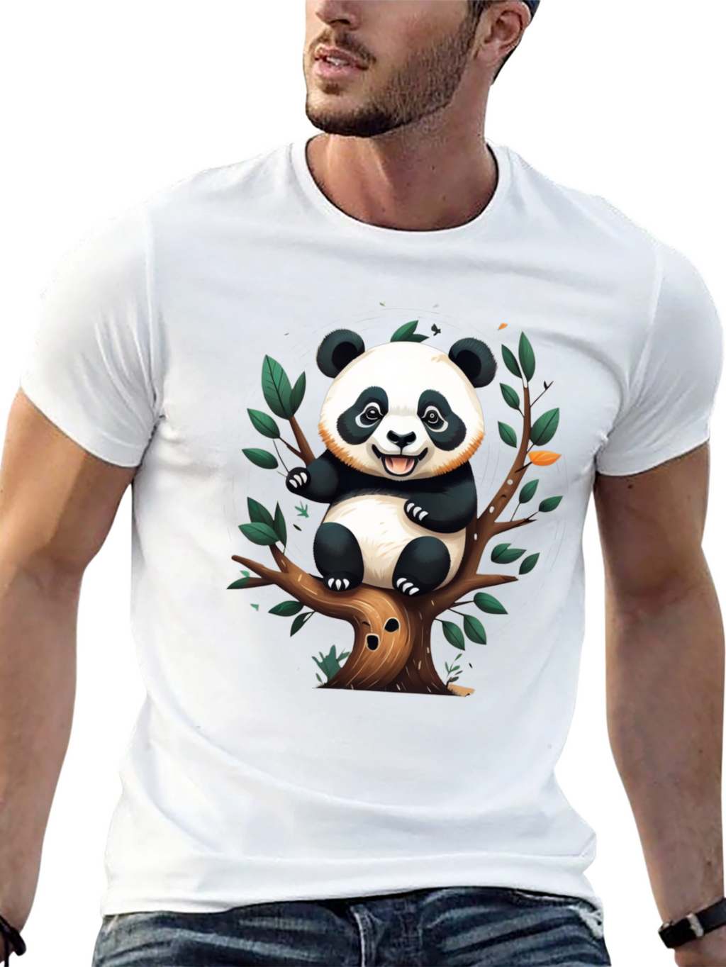 Cute Panda Tree Black T-Shirt