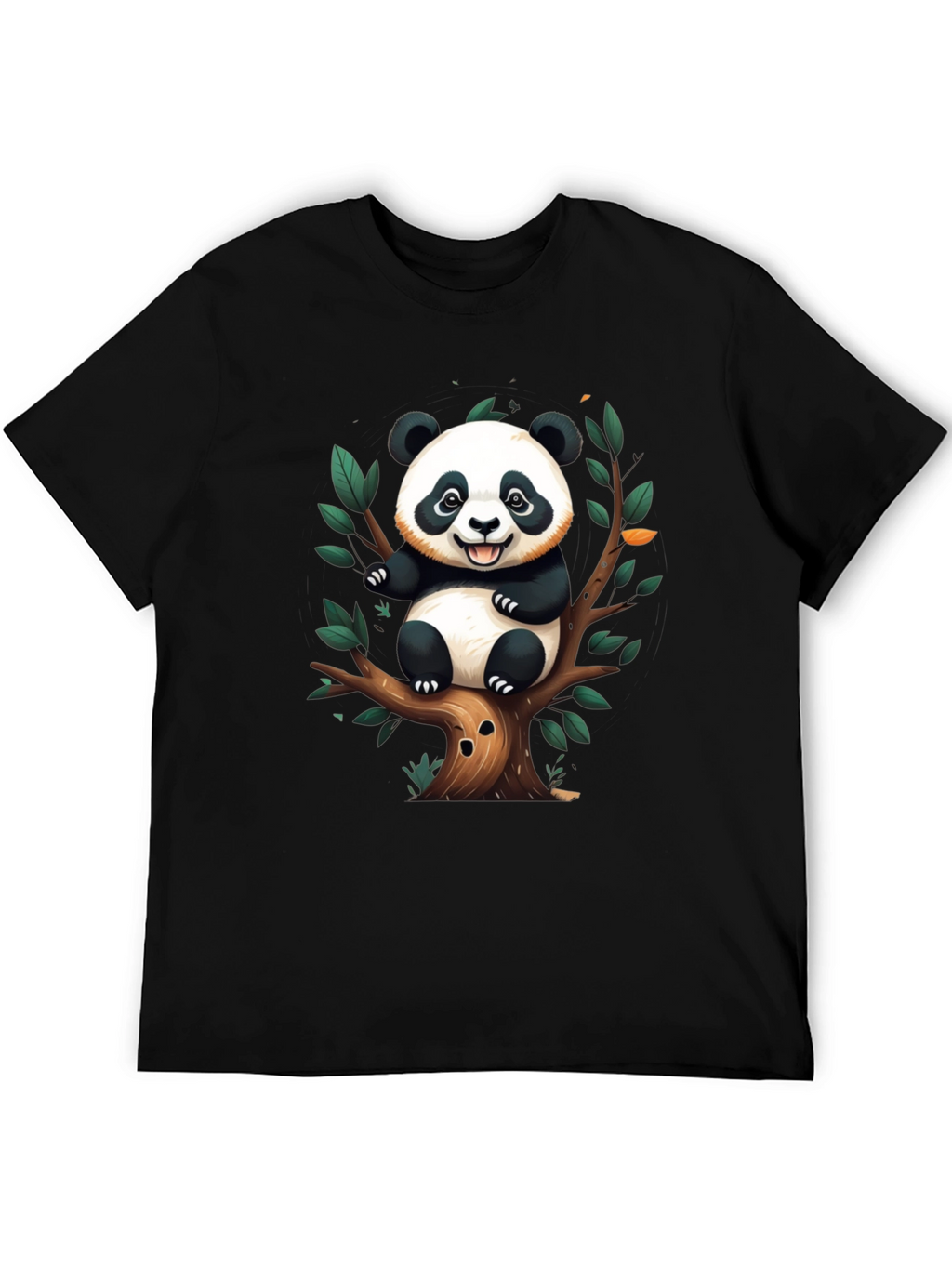 Cute Panda Tree Black T-Shirt