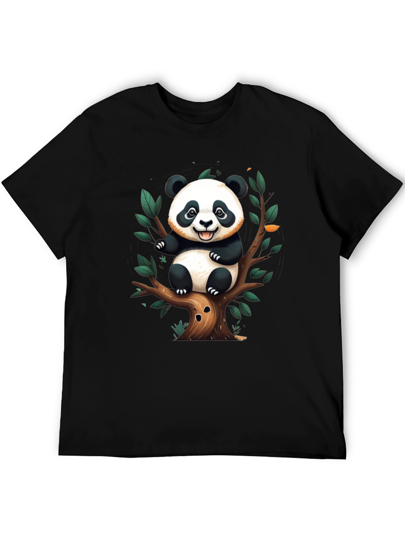 Cute Panda Tree Black T-Shirt