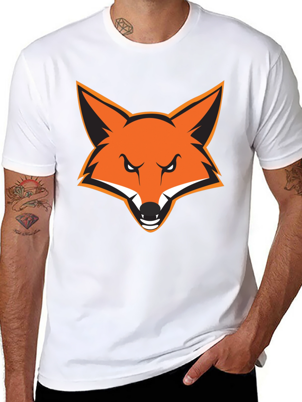 Mens Black T-Shirt with Bold Fox Graphic