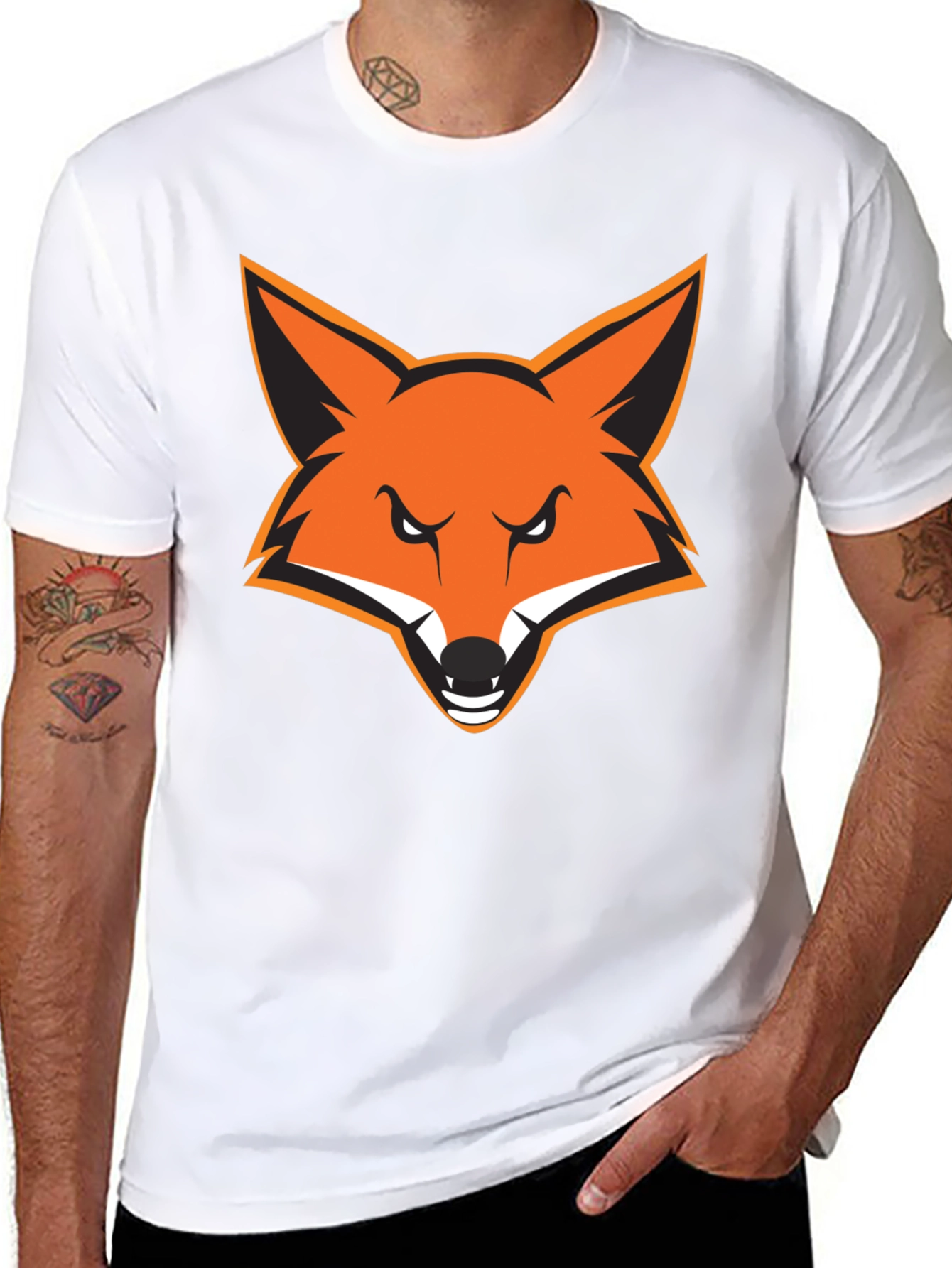 Mens Black T-Shirt with Bold Fox Graphic