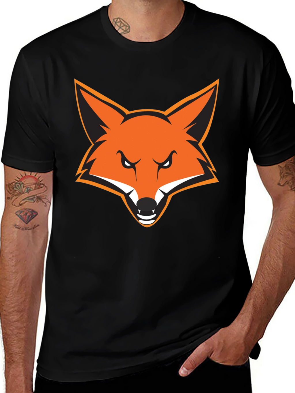 Mens Black T-Shirt with Bold Fox Graphic